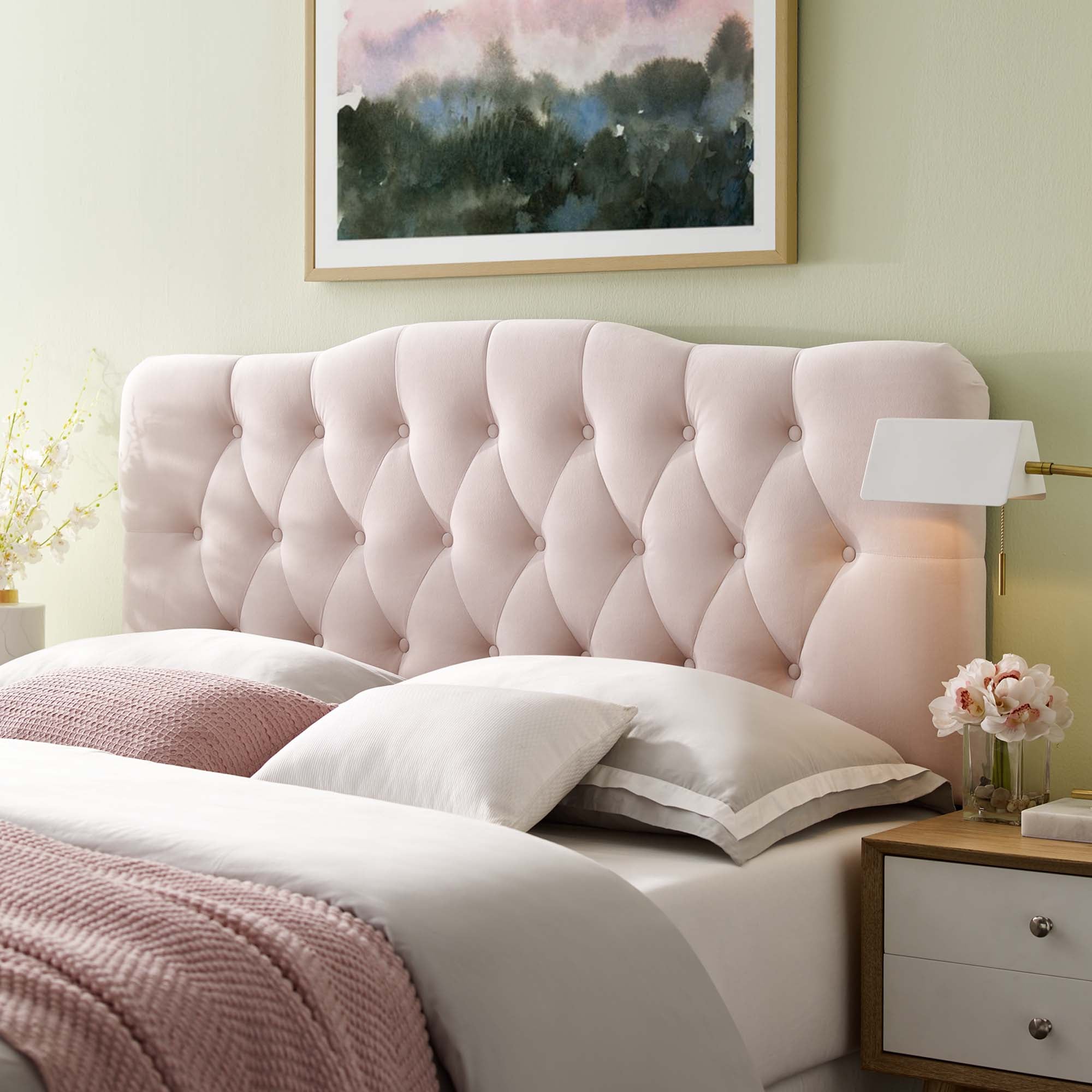 Annabel Diamond Tufted Performance Velvet Full Headboard, Pink