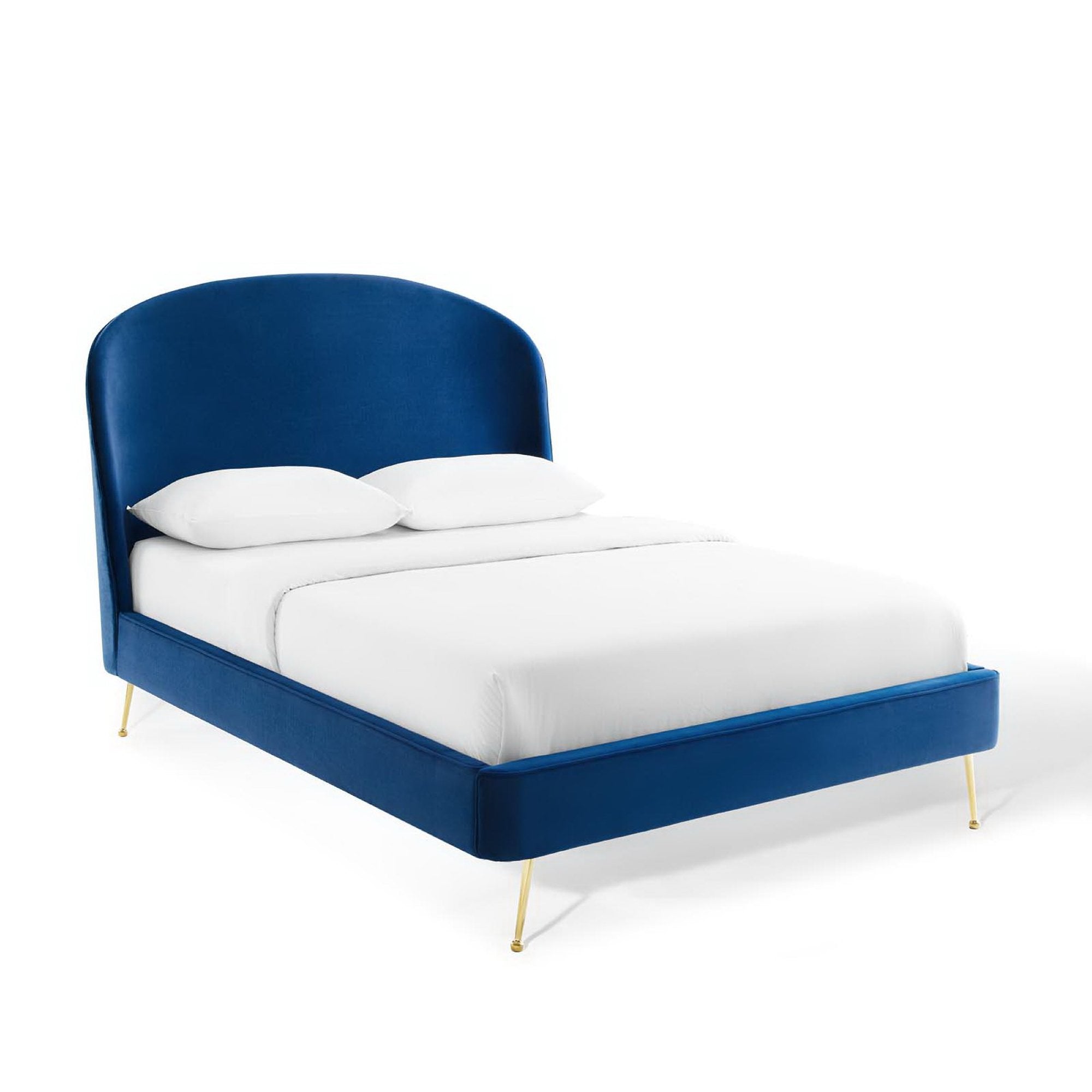 Carlen Queen Performance Velvet Upholstered Platform Bed Navy Blue Stain-Resistant