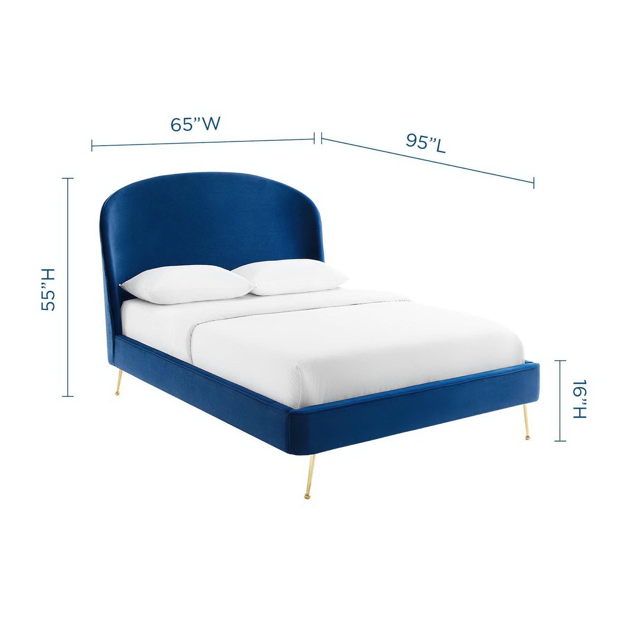 Carlen Queen Performance Velvet Upholstered Platform Bed Navy Blue Stain-Resistant