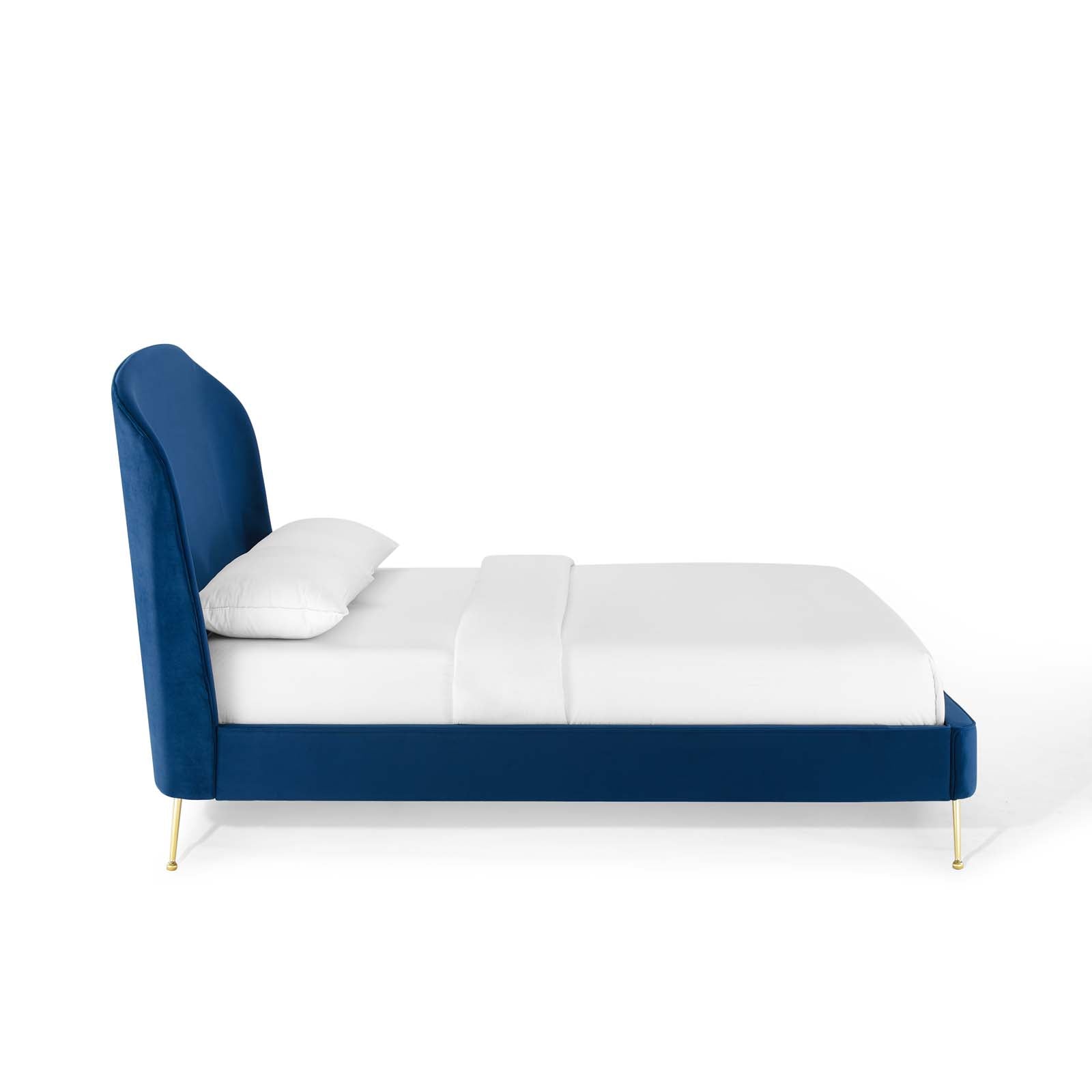 Carlen Queen Performance Velvet Upholstered Platform Bed Navy Blue Stain-Resistant