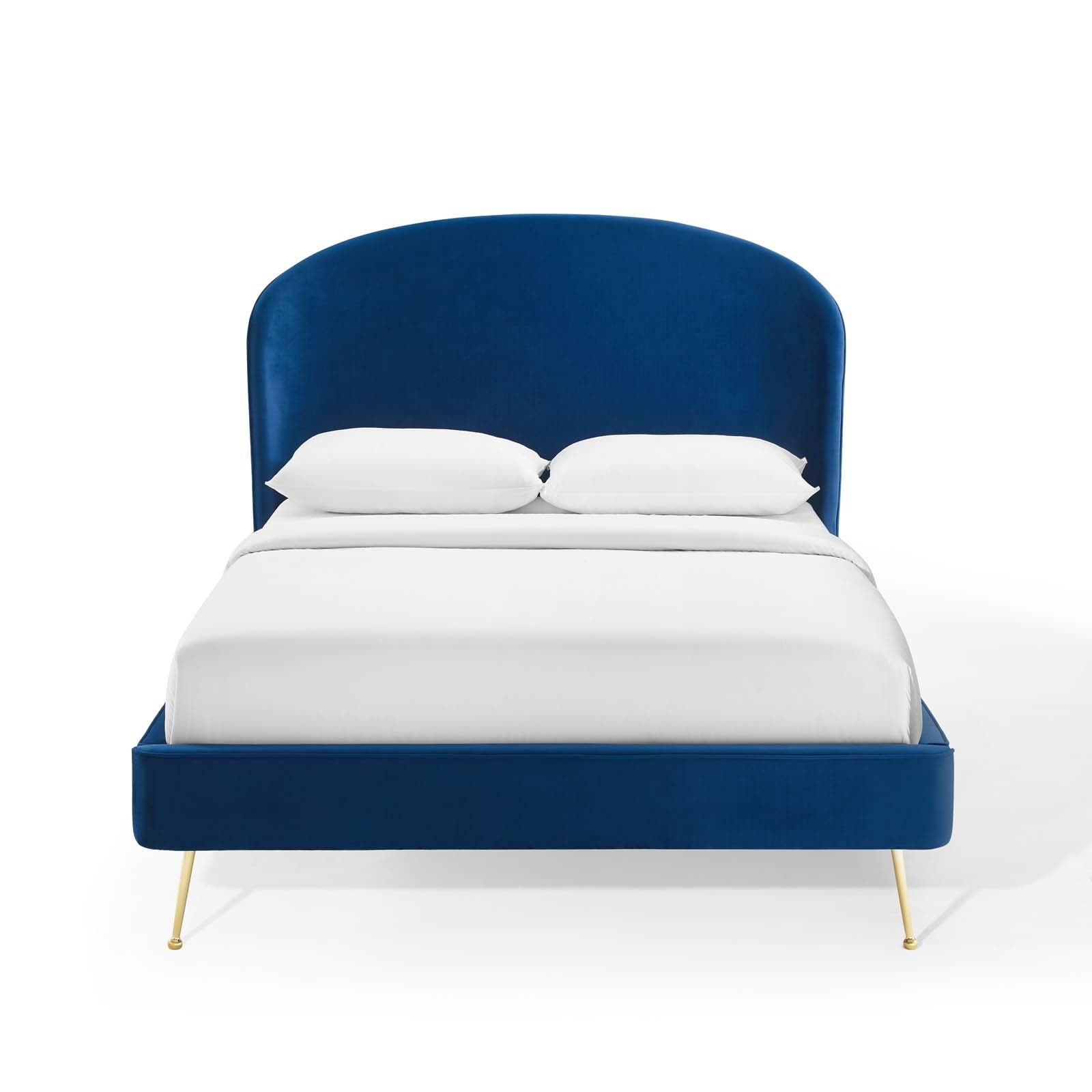 Carlen Queen Performance Velvet Upholstered Platform Bed – Navy Blue Stain-Resistant