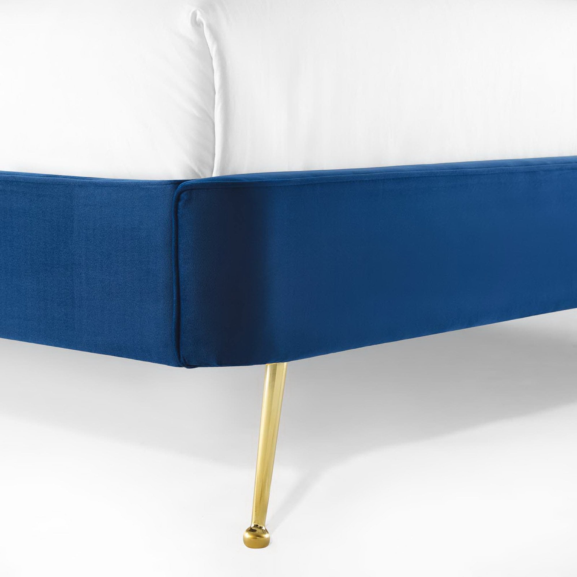 Carlen Queen Performance Velvet Upholstered Platform Bed Navy Blue Stain-Resistant