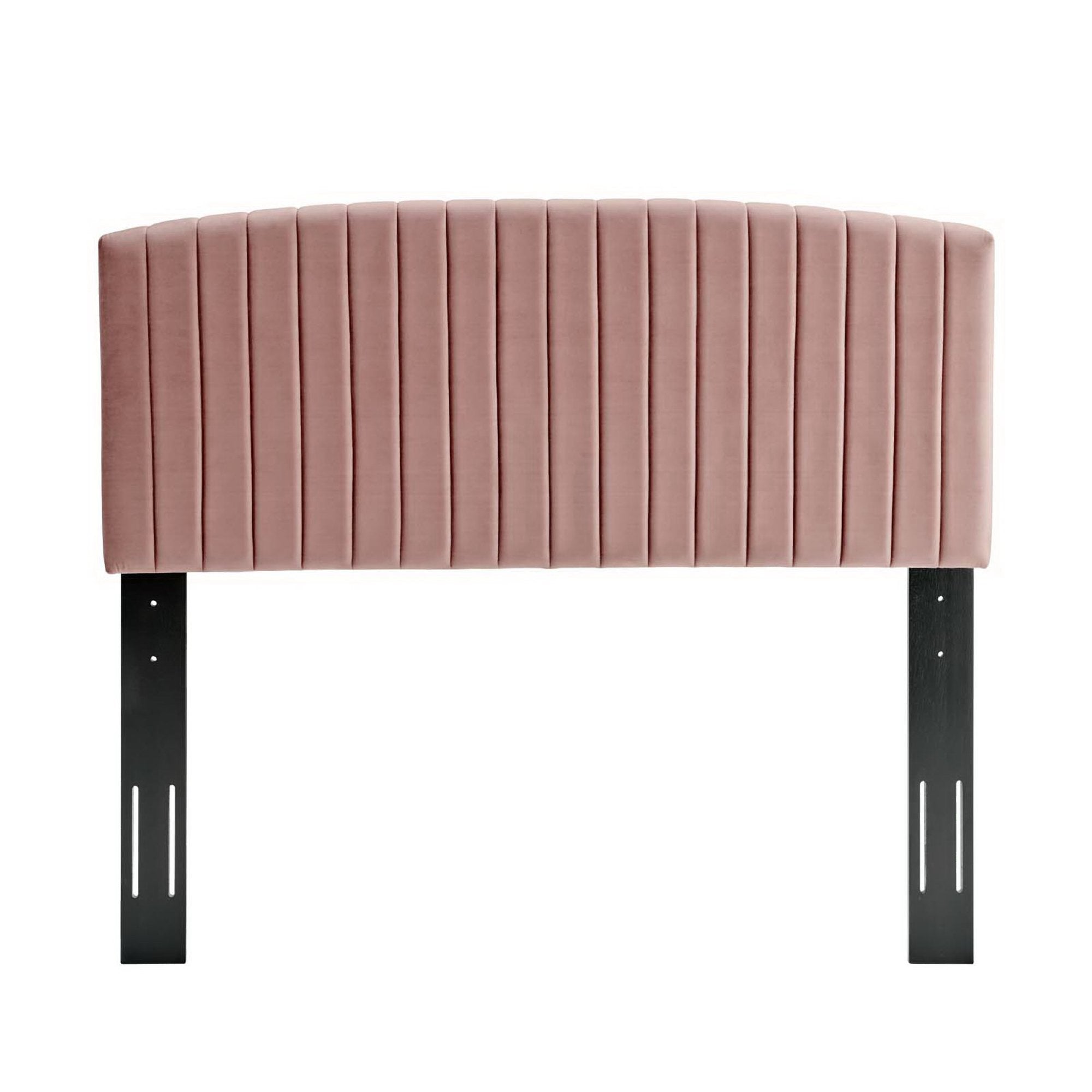 Mera Alessi Queen Dusty Rose Velvet Platform Bed Modern Channel Tufted Headboard
