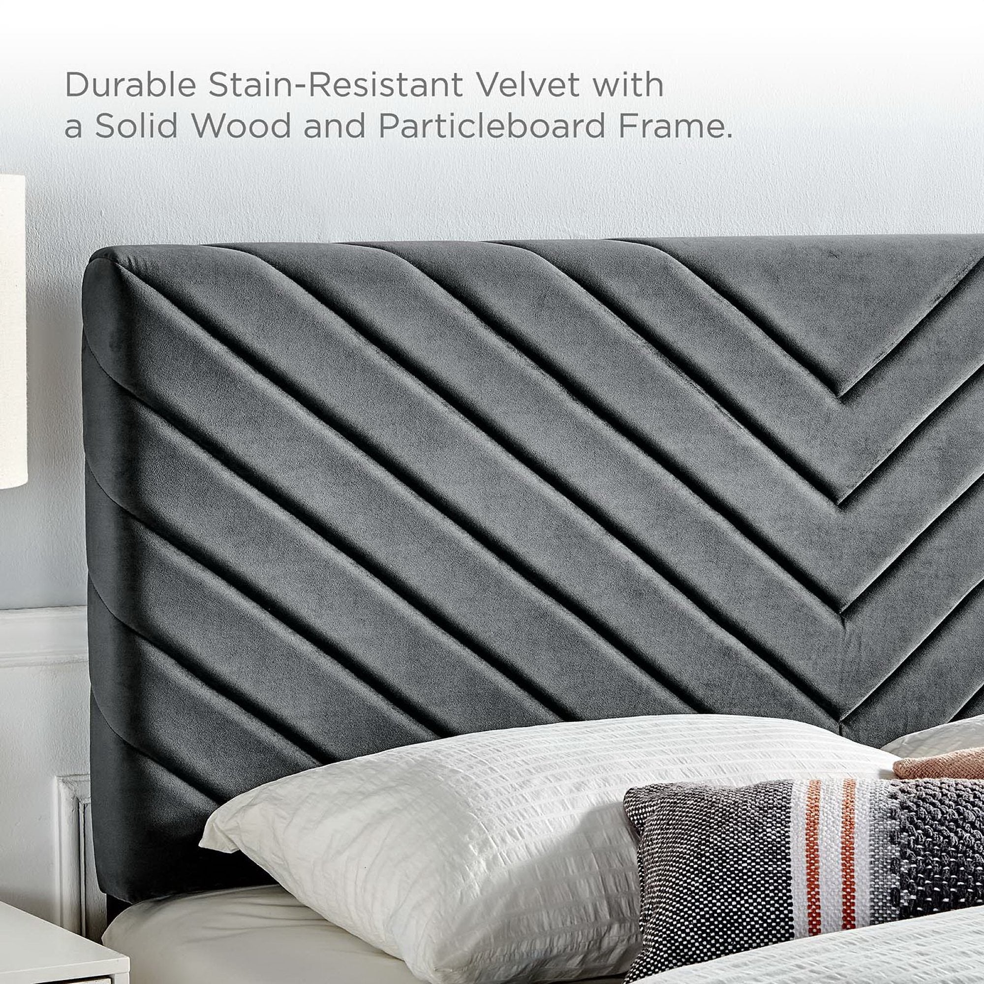 Alyson Angular Channel Tufted Performance Velvet King / California King Headboard, Charcoal