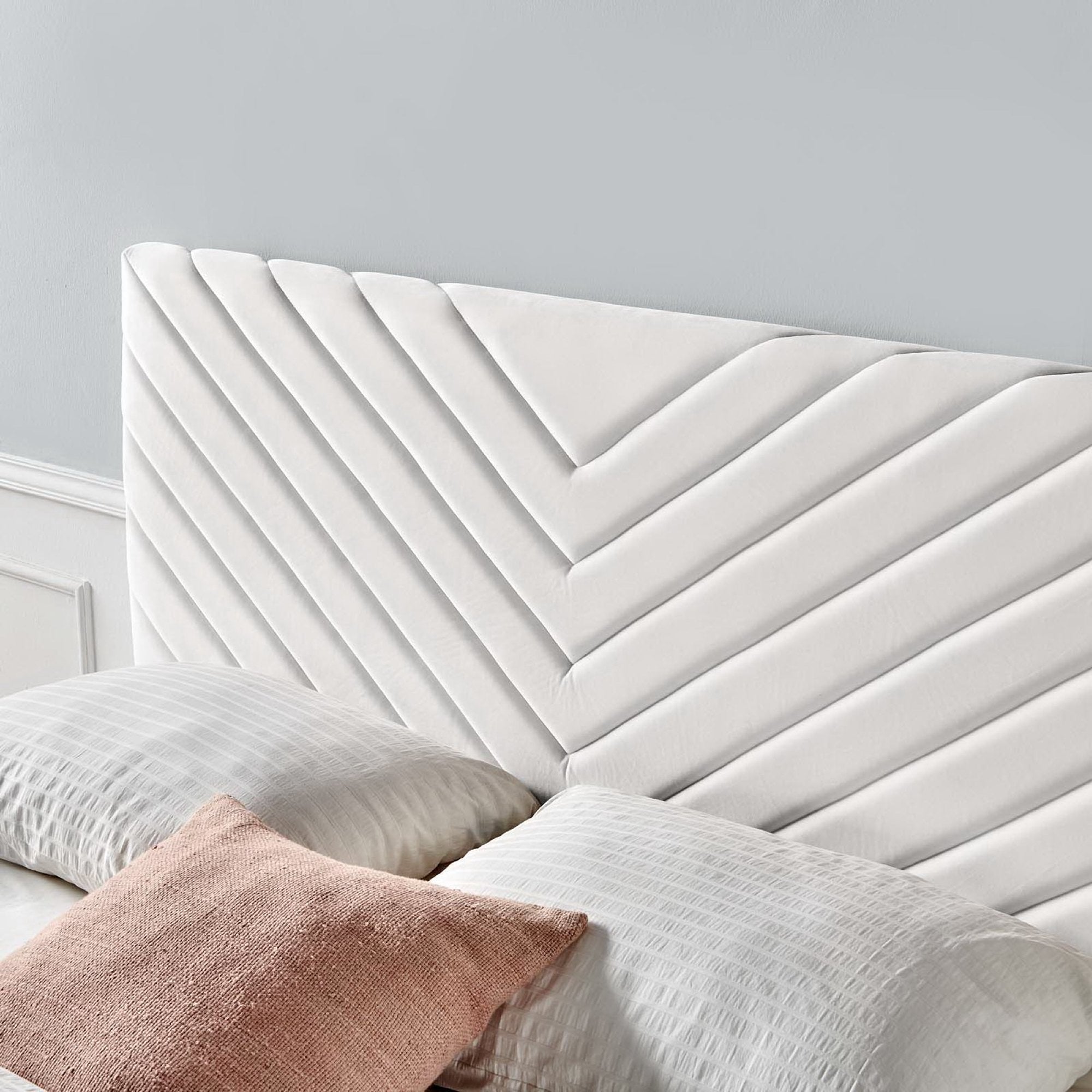 Alyson Angular Channel Tufted Performance Velvet King / California King Headboard, White