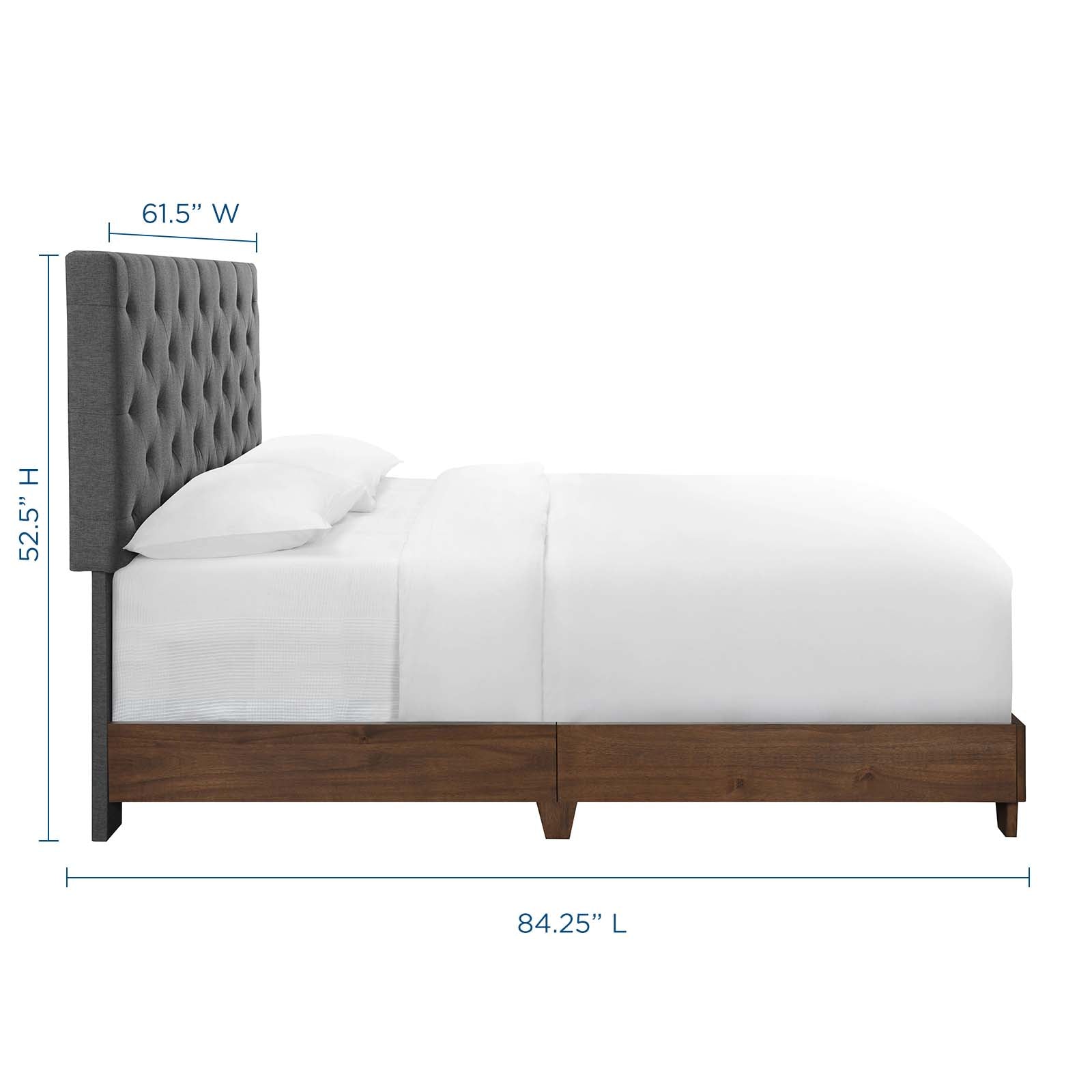 Xenith Queen Walnut Upholstered Panel Bed – Grey Diamond Tufted Headboard