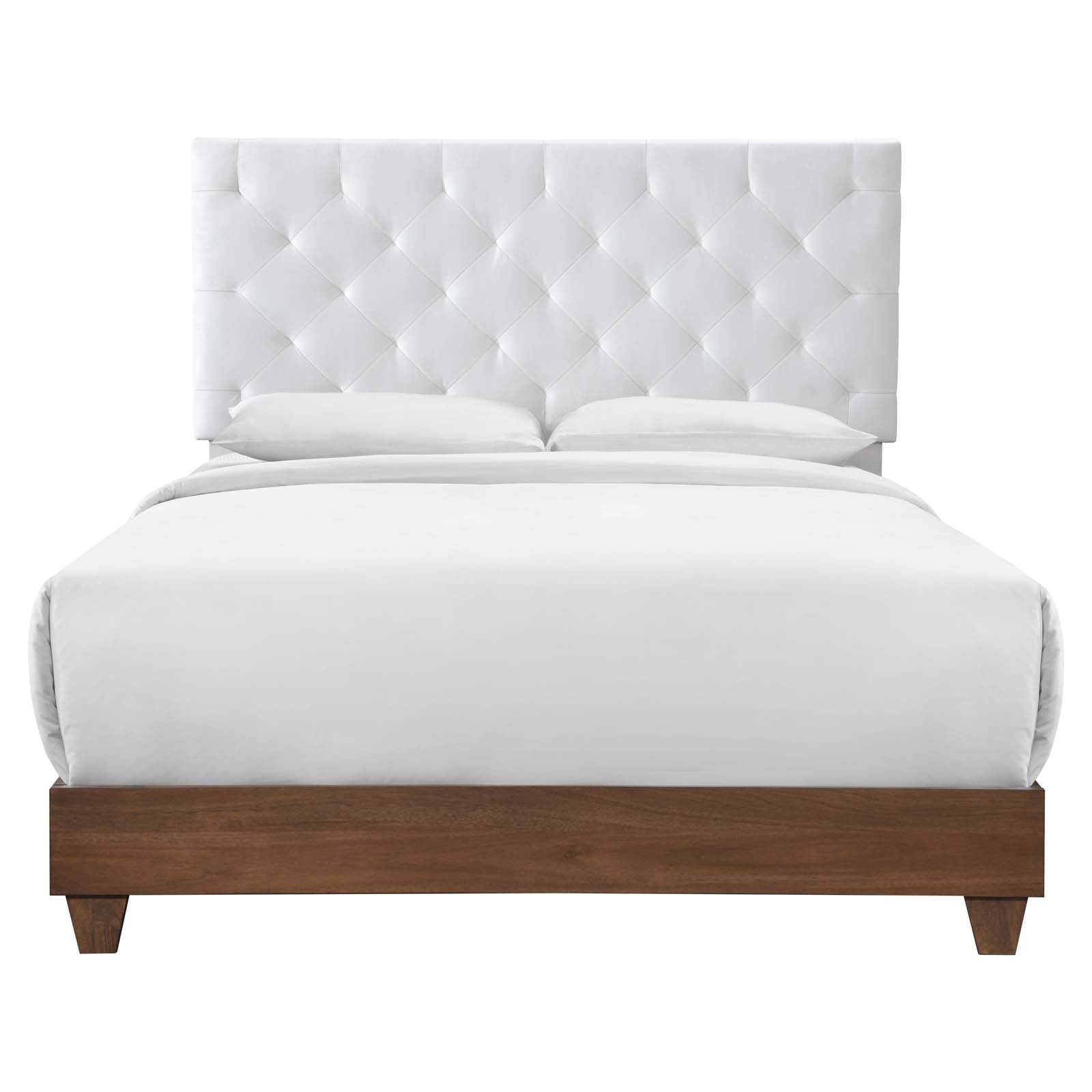 Weslen Queen Modern Upholstered Bed – Diamond Tufted Walnut Performance Velvet