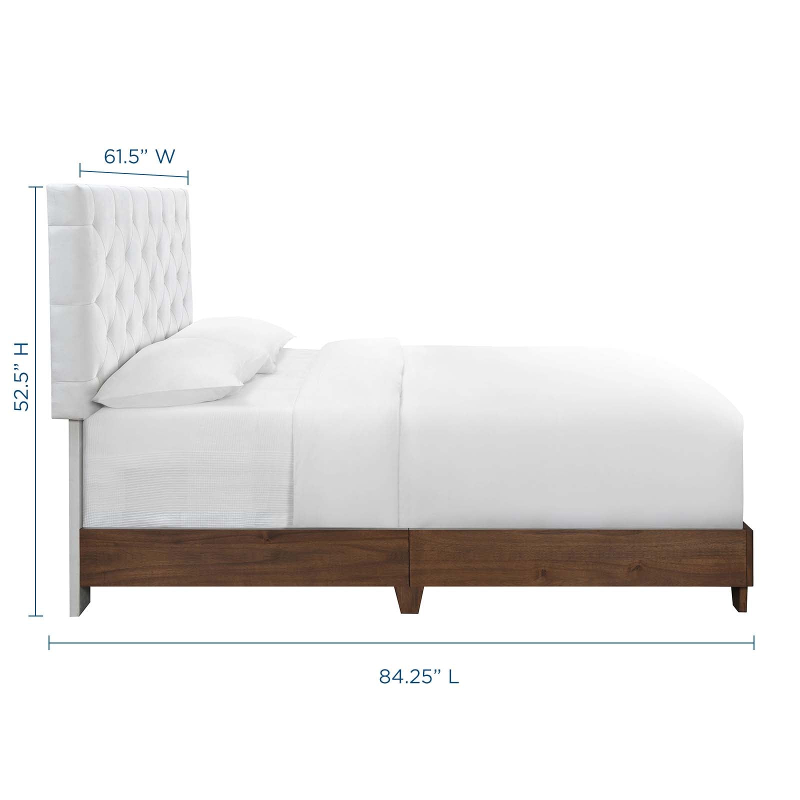 Weslen Queen Modern Upholstered Bed – Diamond Tufted Walnut Performance Velvet