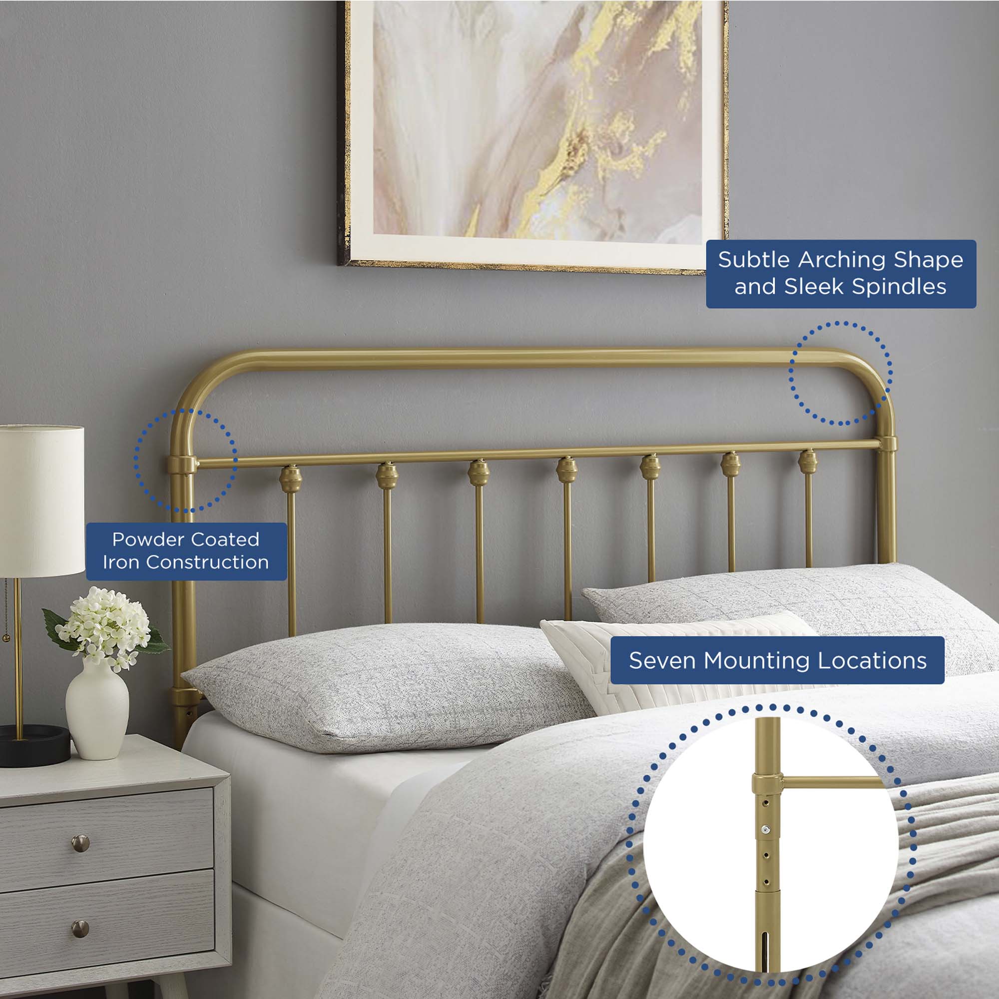 Sage Metal Full Headboard, Gold
