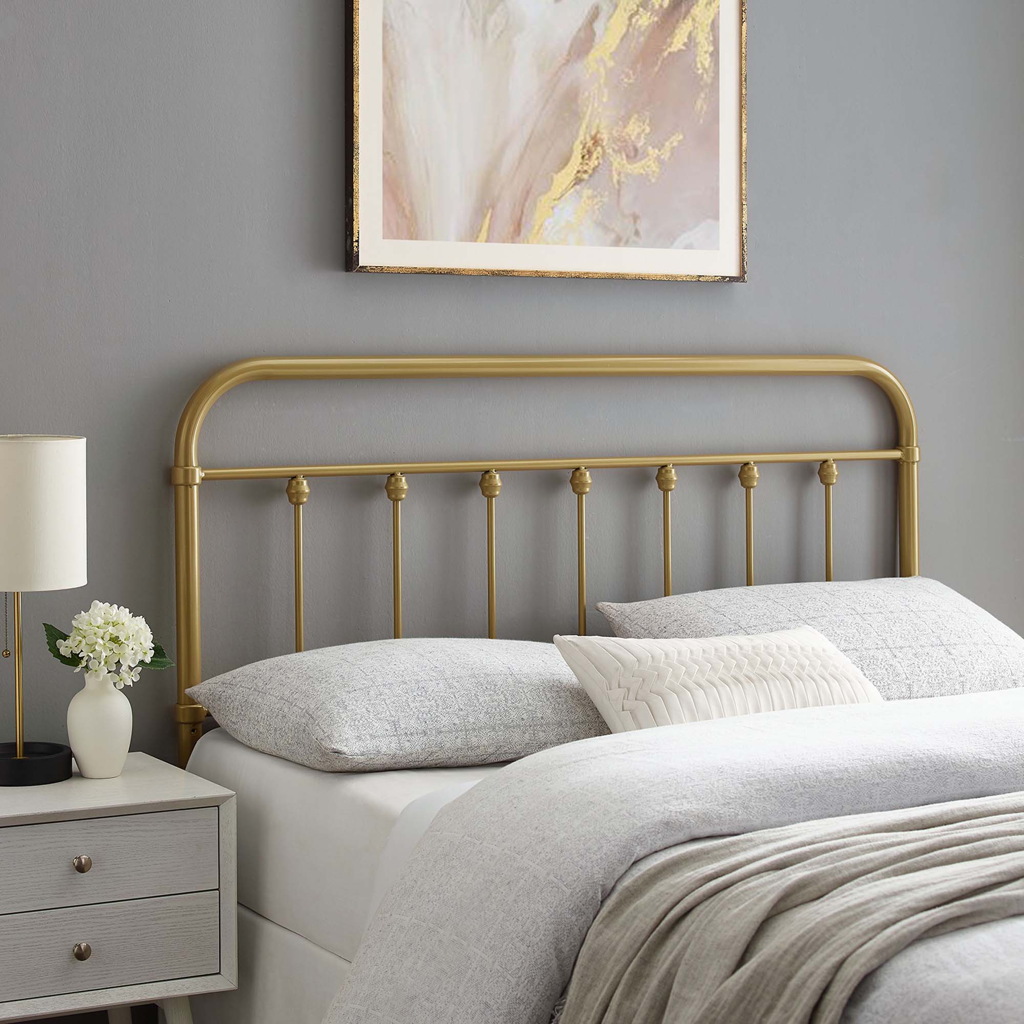 Sage Metal Queen Headboard, Gold