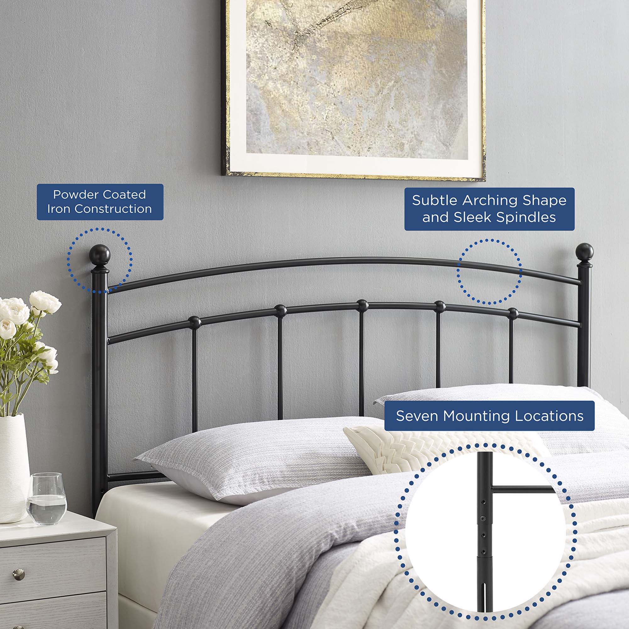Abigail Metal Twin Headboard, Black