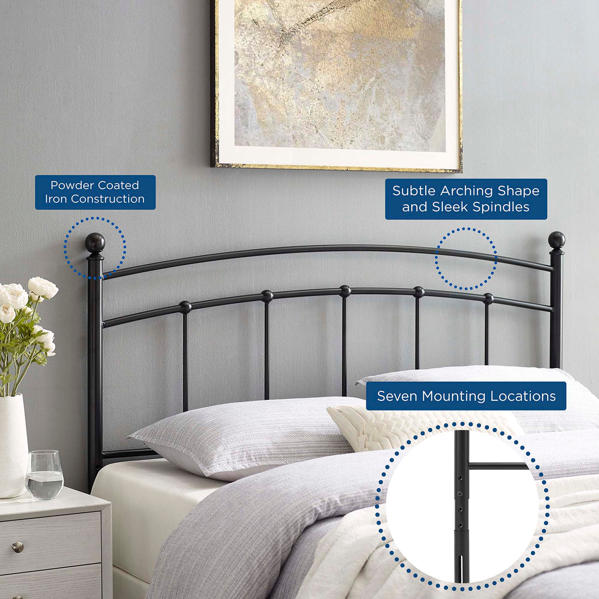Abigail Metal Queen Headboard, Black