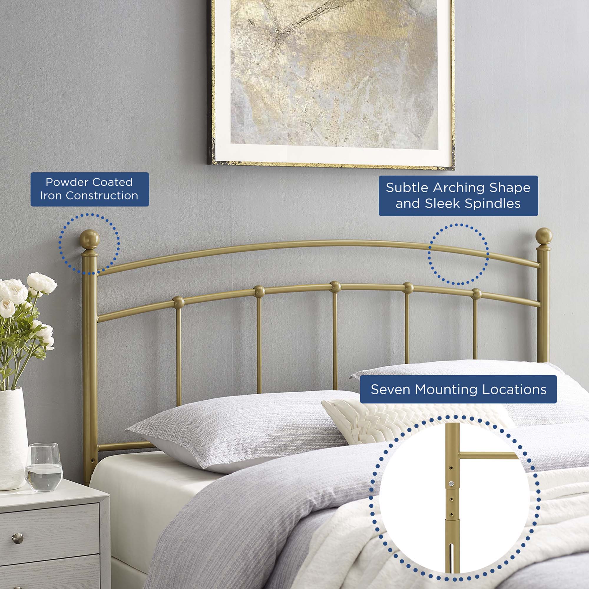 Abigail Metal Queen Headboard, Gold