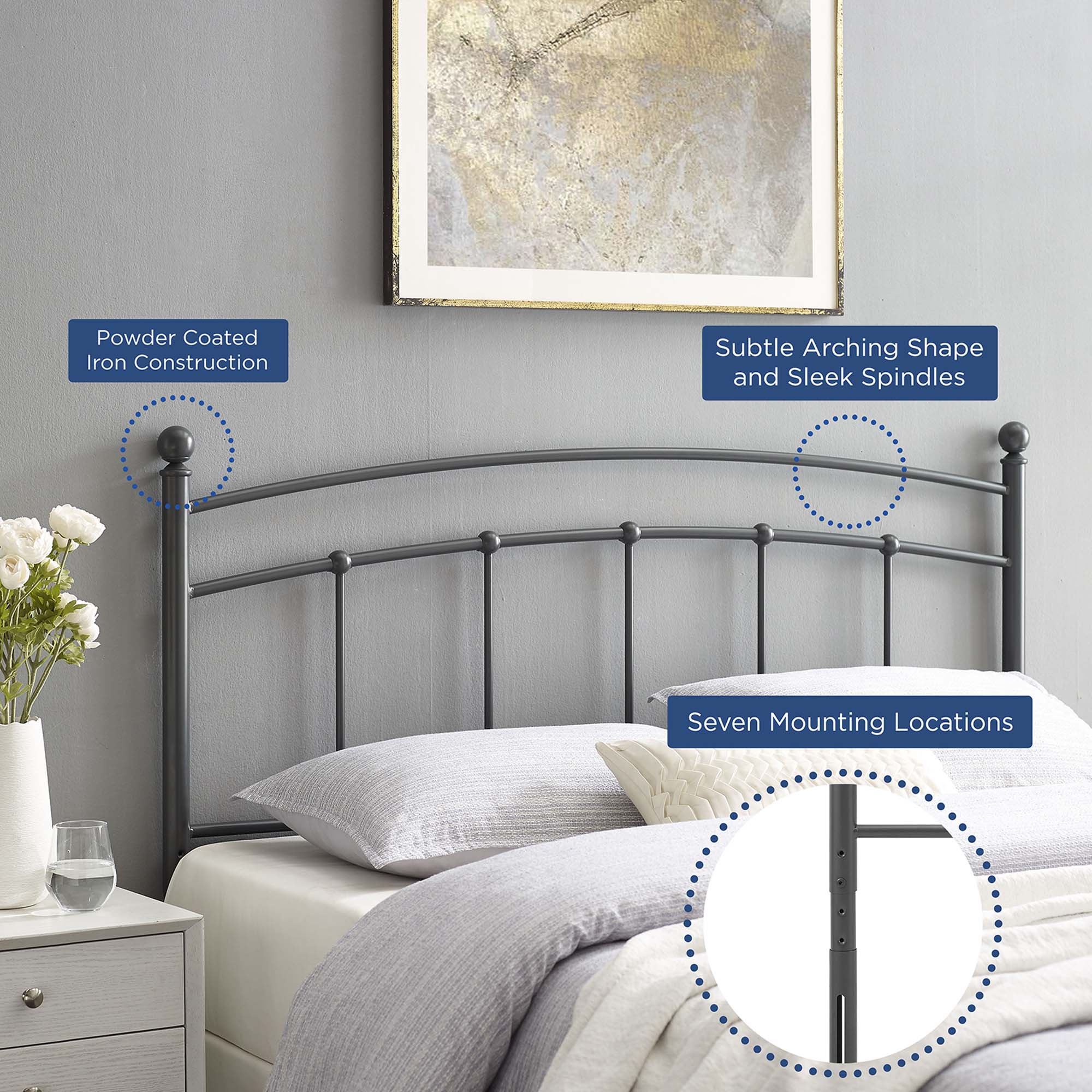 Abigail Metal King Headboard, Gray