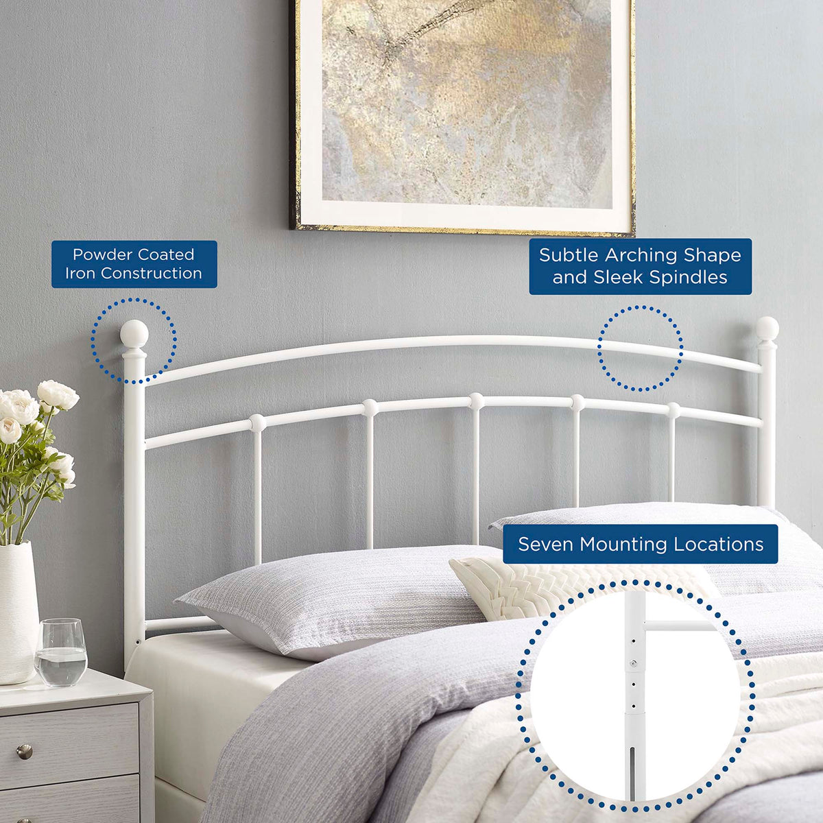 Abigail Metal King Headboard, White