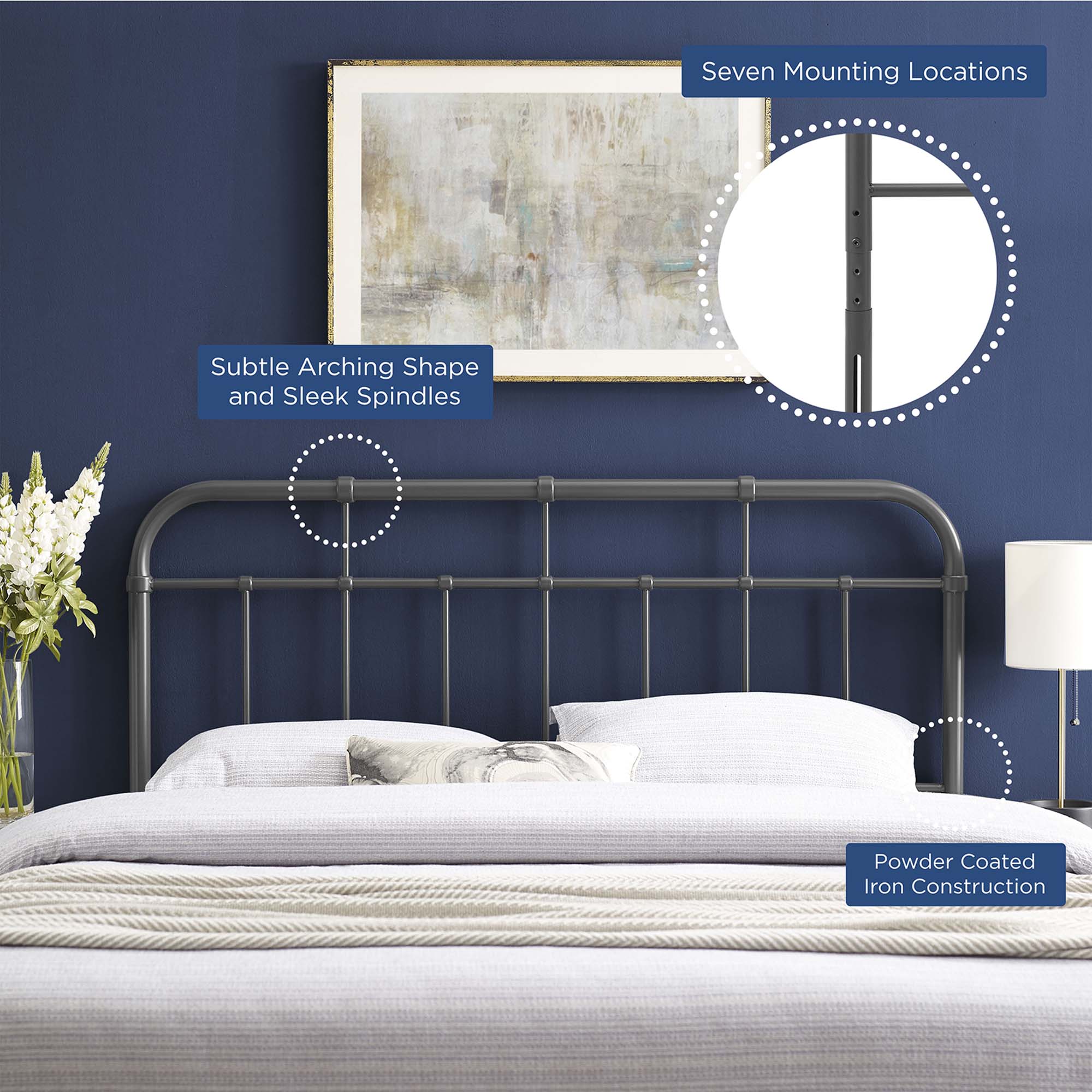 Alessia Metal Twin Headboard, Gray