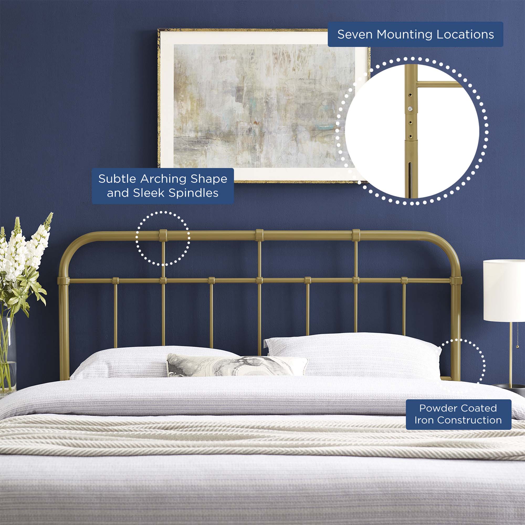 Alessia Metal Full Headboard, Gold