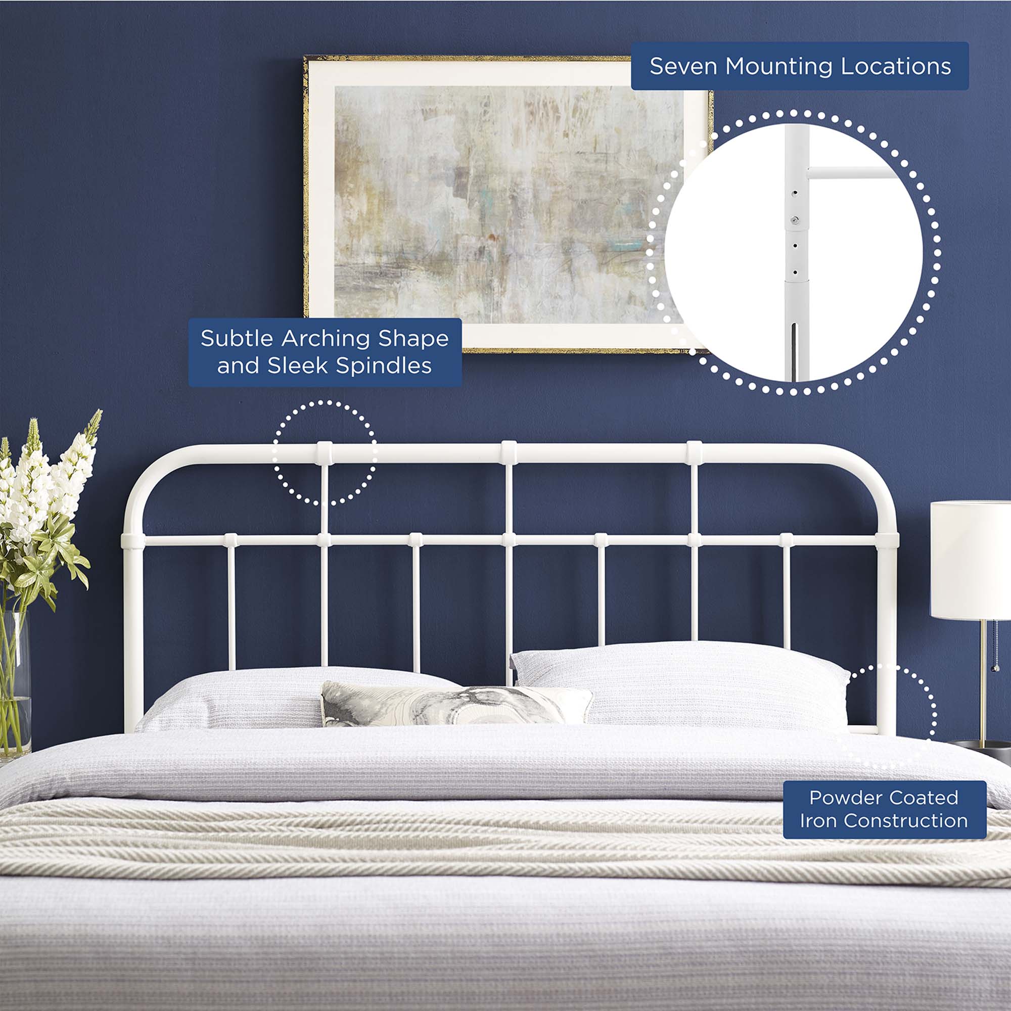 Alessia Metal Full Headboard, White