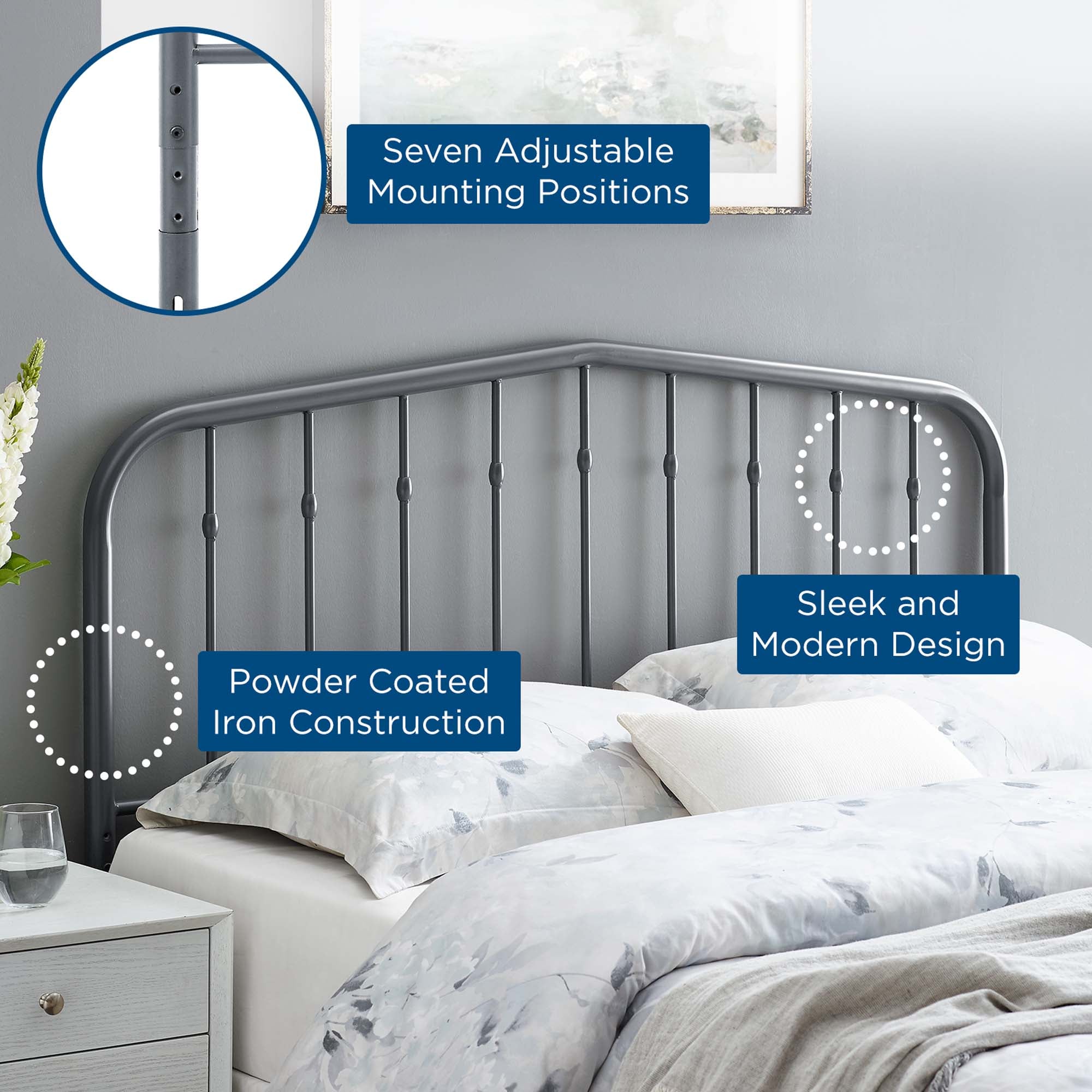 Lennon Metal Twin Headboard, Gray