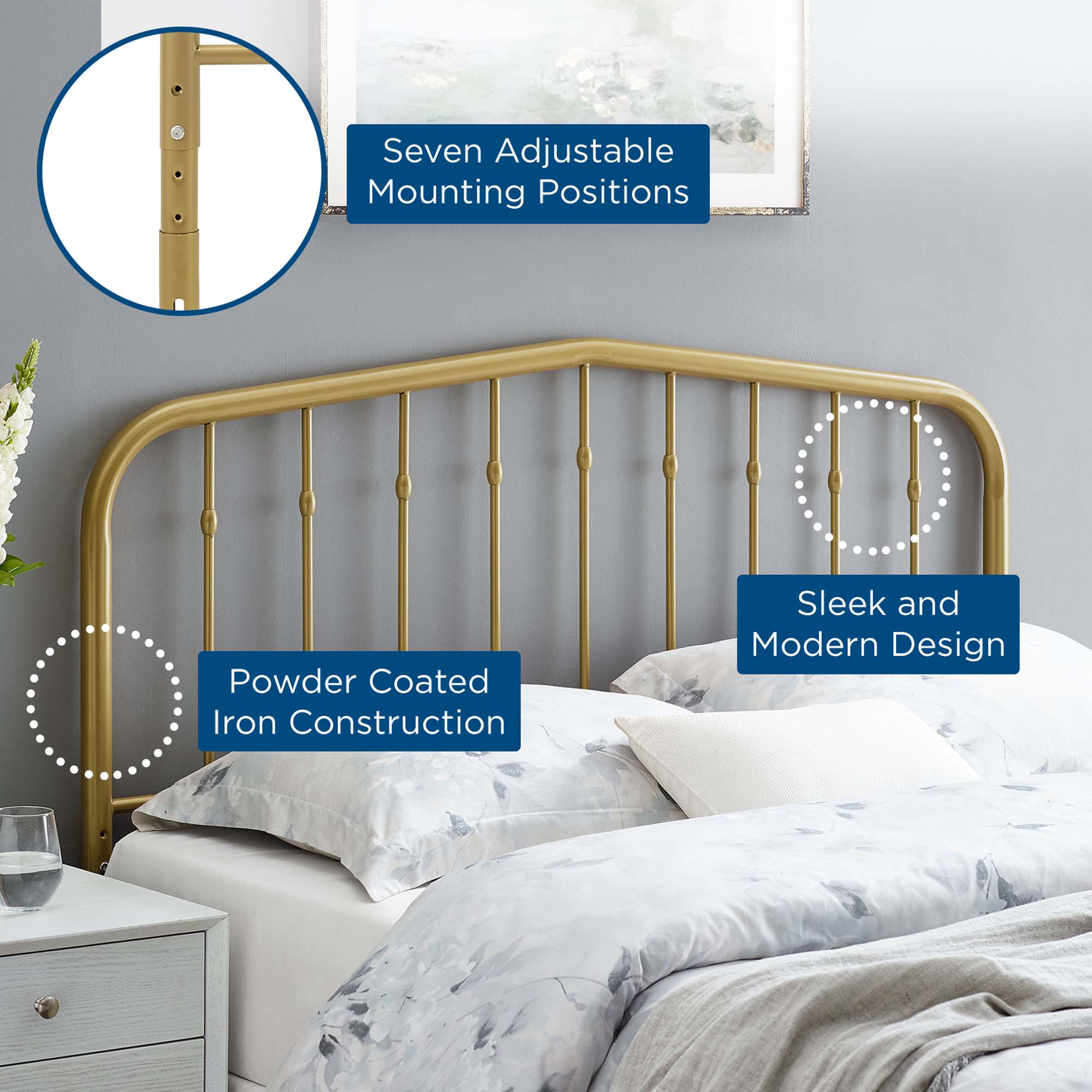 Lennon Metal Full Headboard, Gold