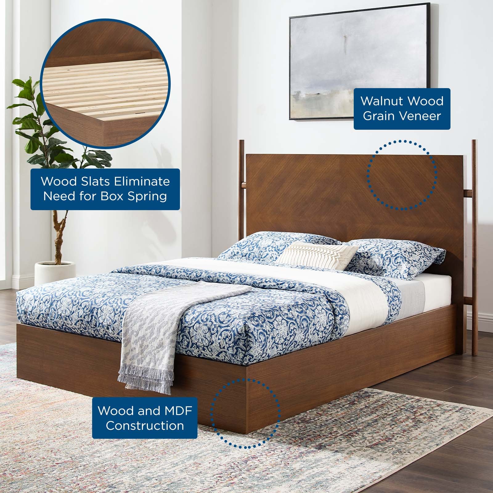 Chevron Queen Wood Platform Bed – With Slatted Support