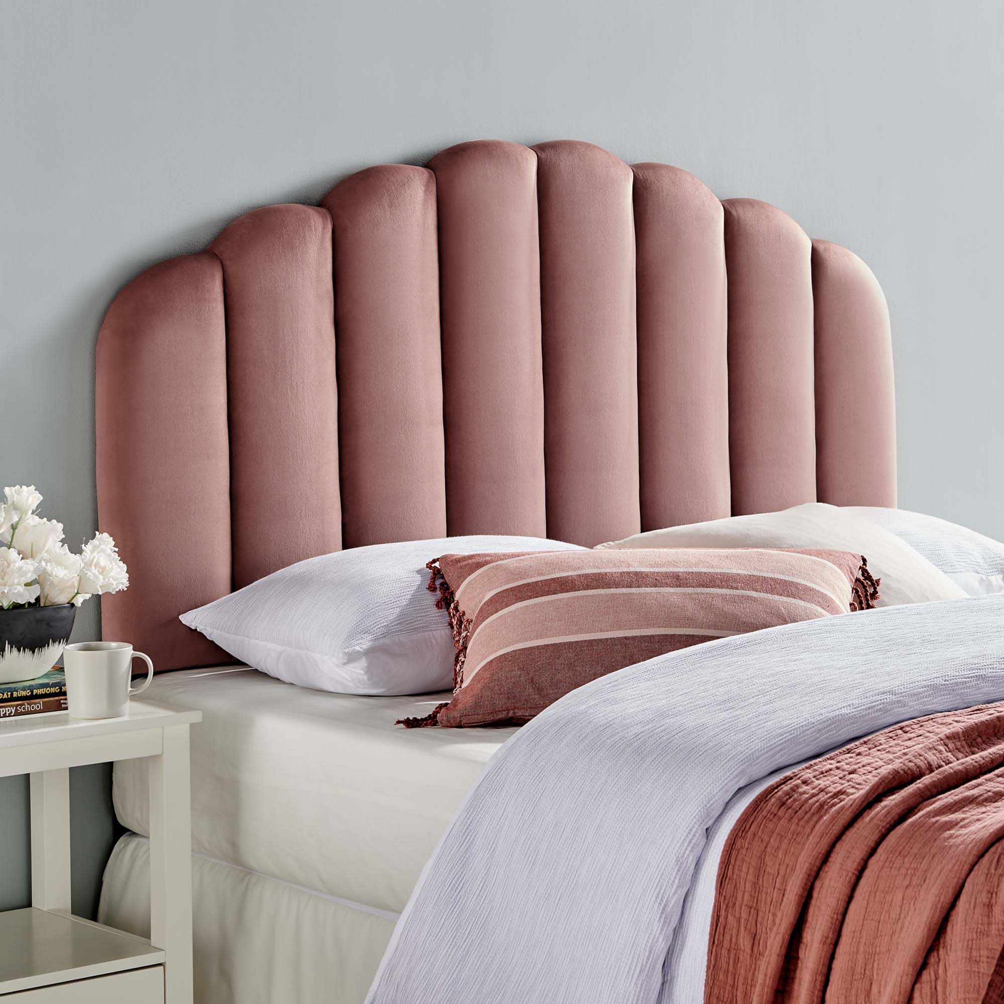 Veronique Performance Velvet Twin Headboard, Dusty Rose