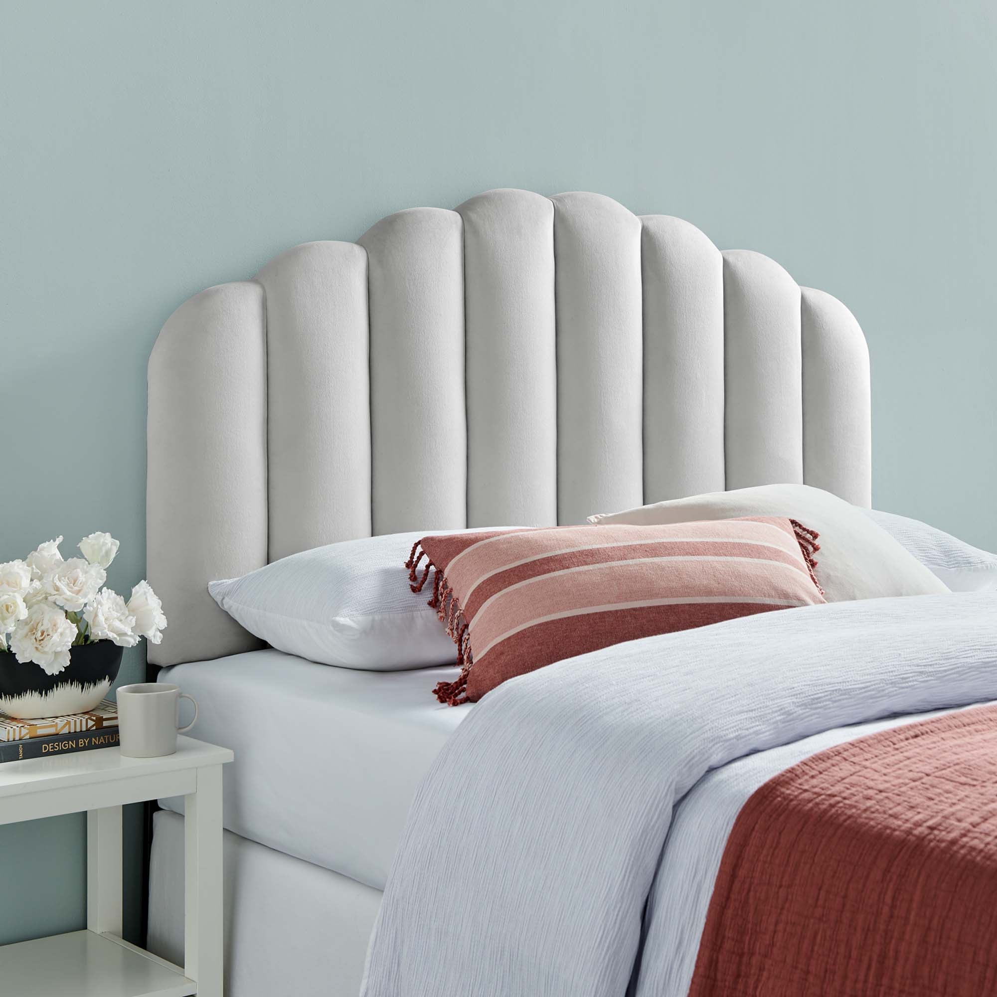 Veronique Performance Velvet Full/Queen Headboard, Light Gray