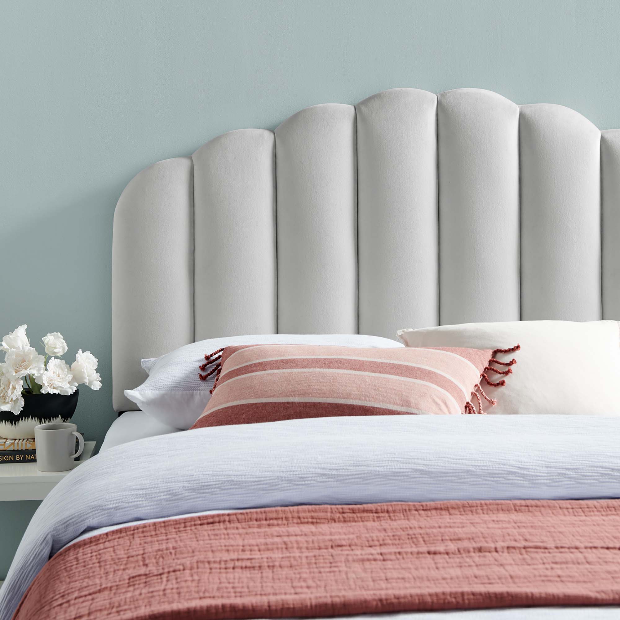 Veronique Performance Velvet Full/Queen Headboard, Light Gray