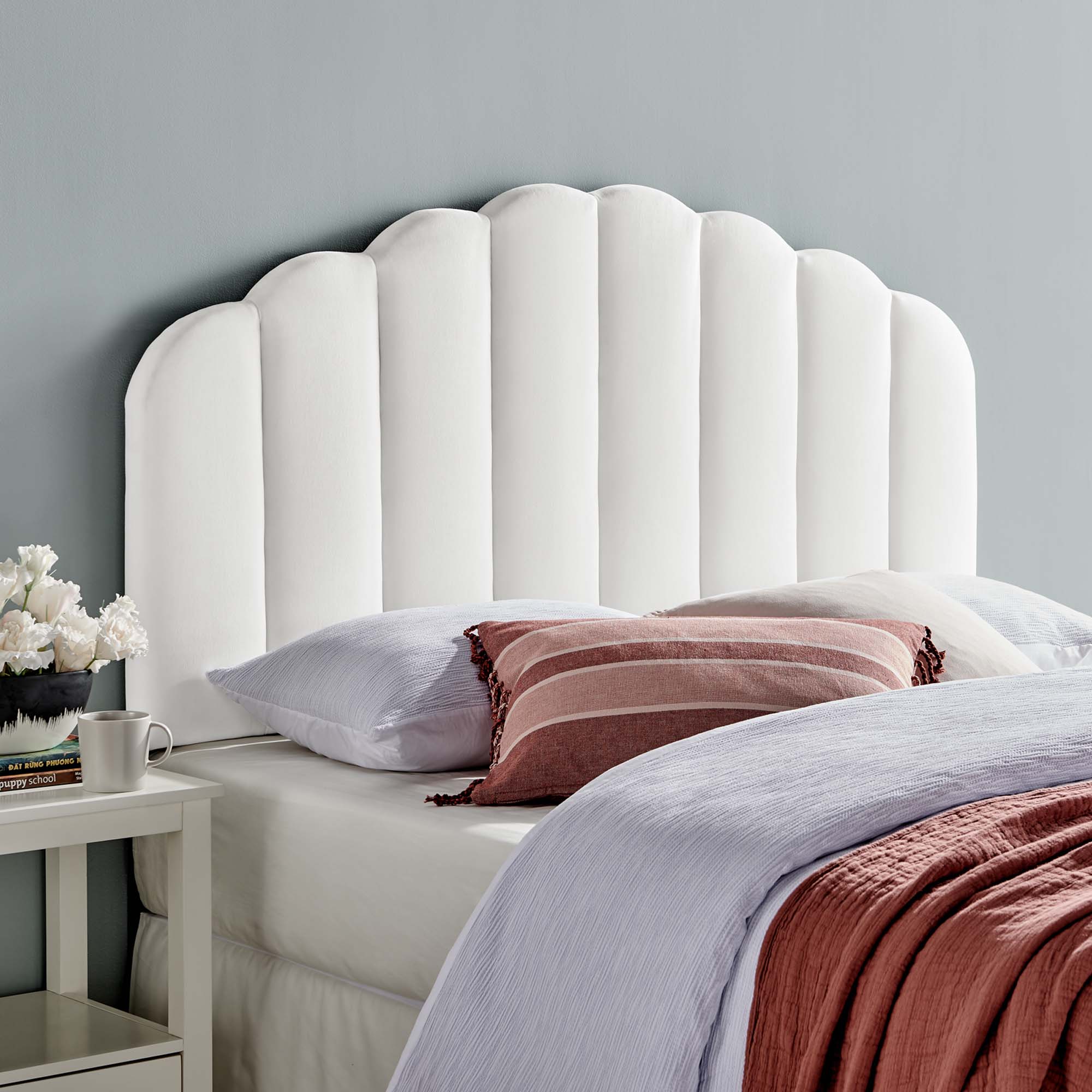 Veronique Performance Velvet Full/Queen Headboard, White