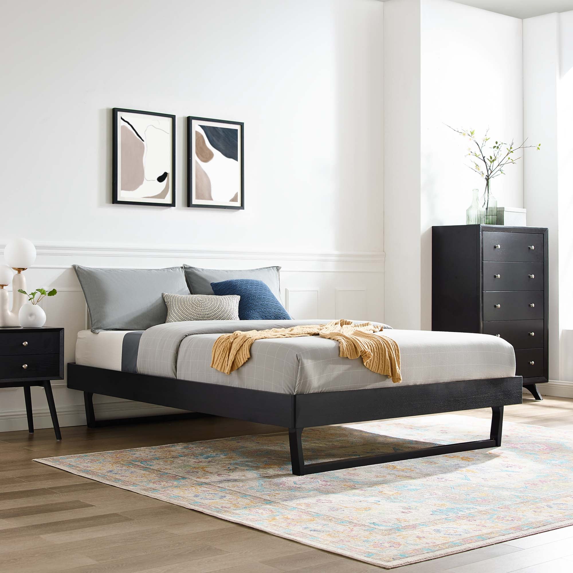 Suncoast Black Twin MDF Wood Platform Bed – Interchangeable Headboard Compatible
