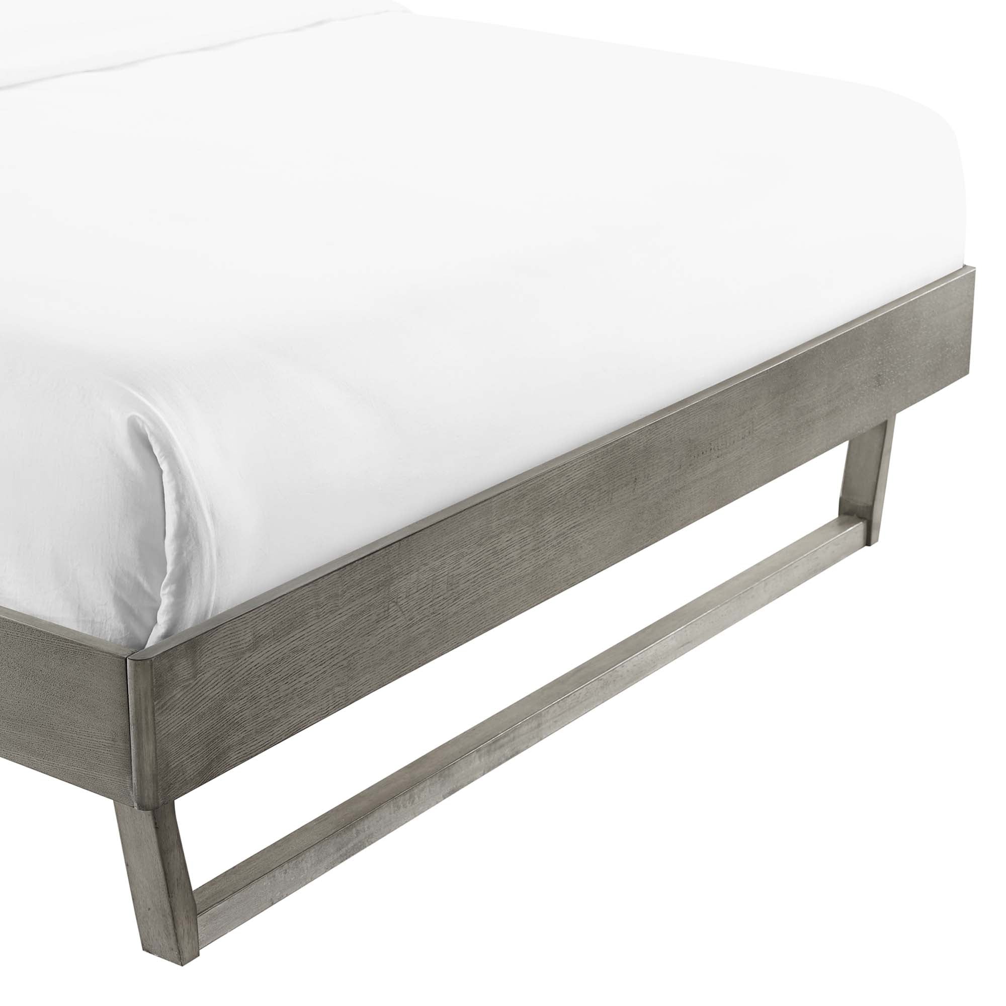 Korlin Grey Queen Wood Platform Bed Interchangeable Headboard Compatible