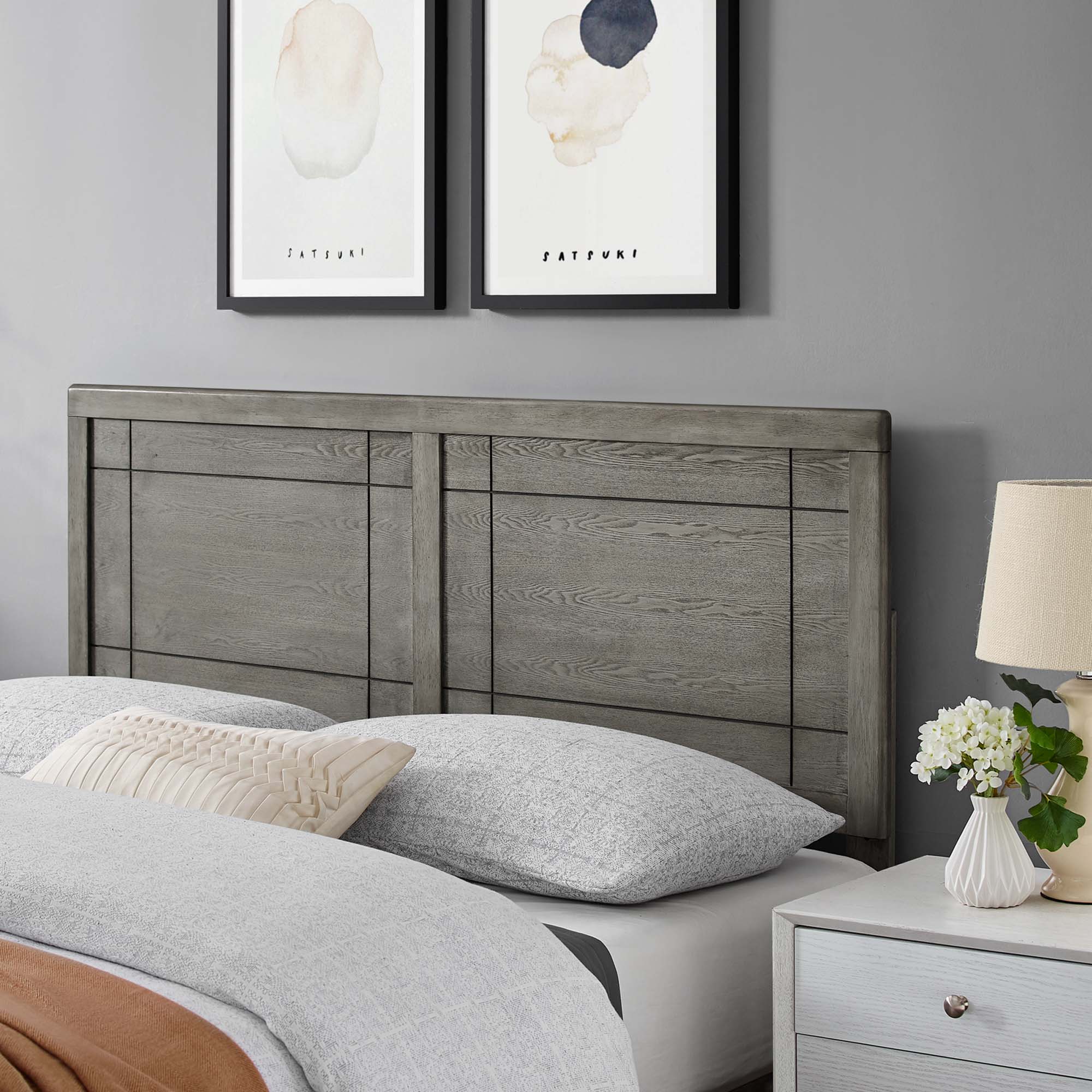 Archie Wood Twin Headboard, Gray