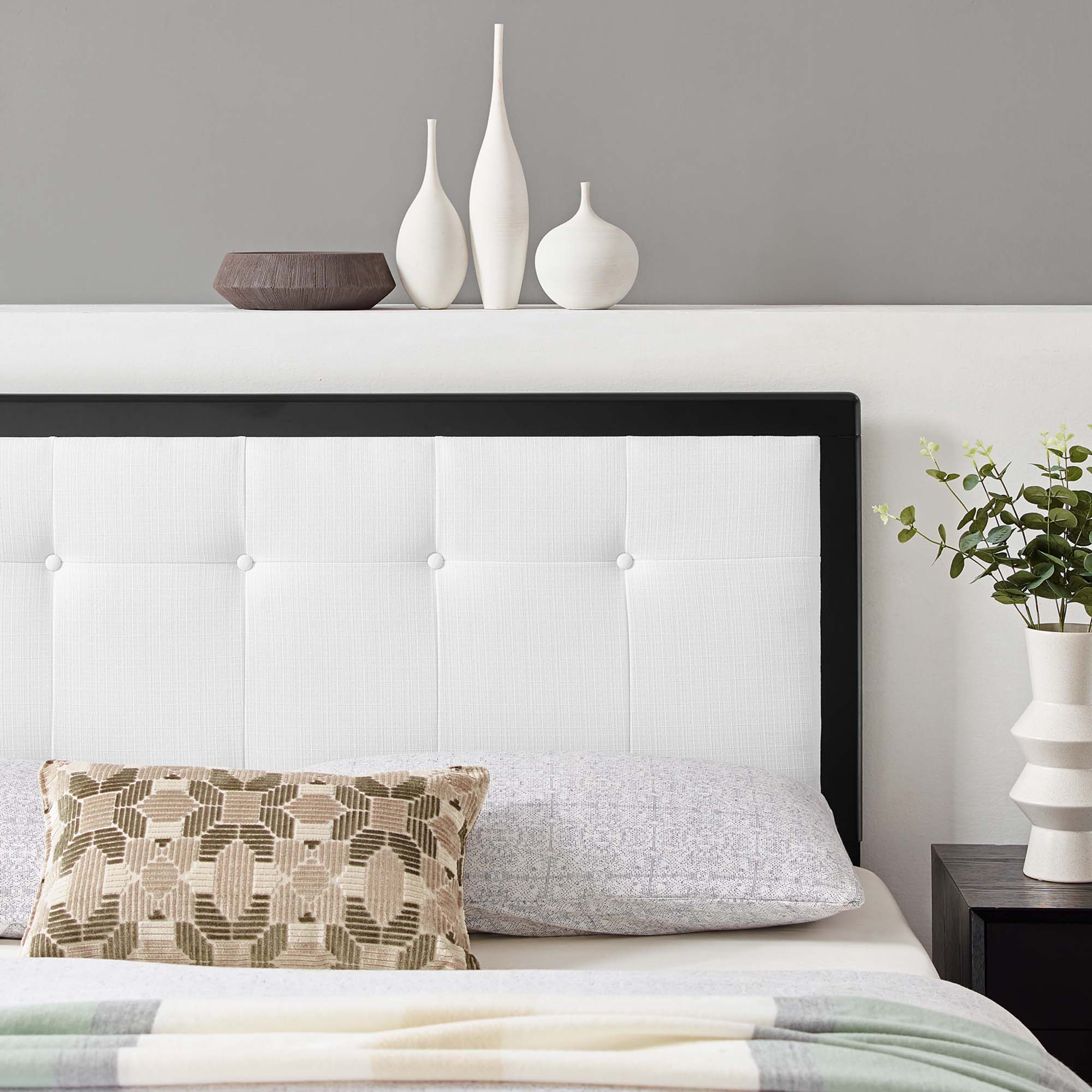 Draper Tufted Fabric and Wood Twin Headboard, Black White