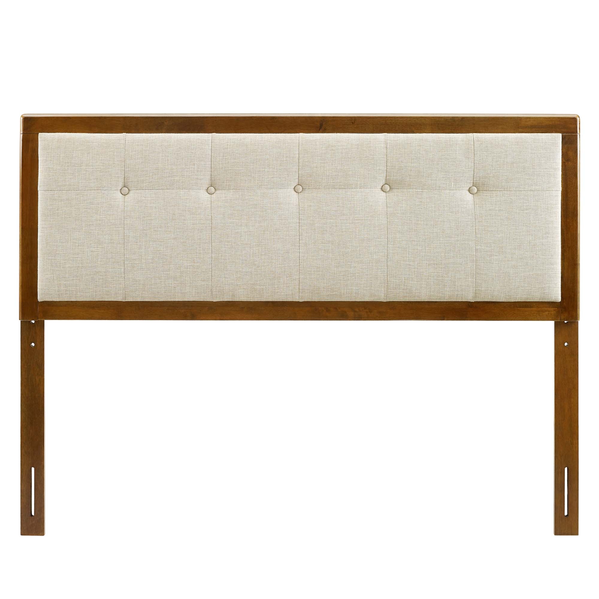 Draper Tufted Fabric and Wood Full Headboard, Walnut Beige