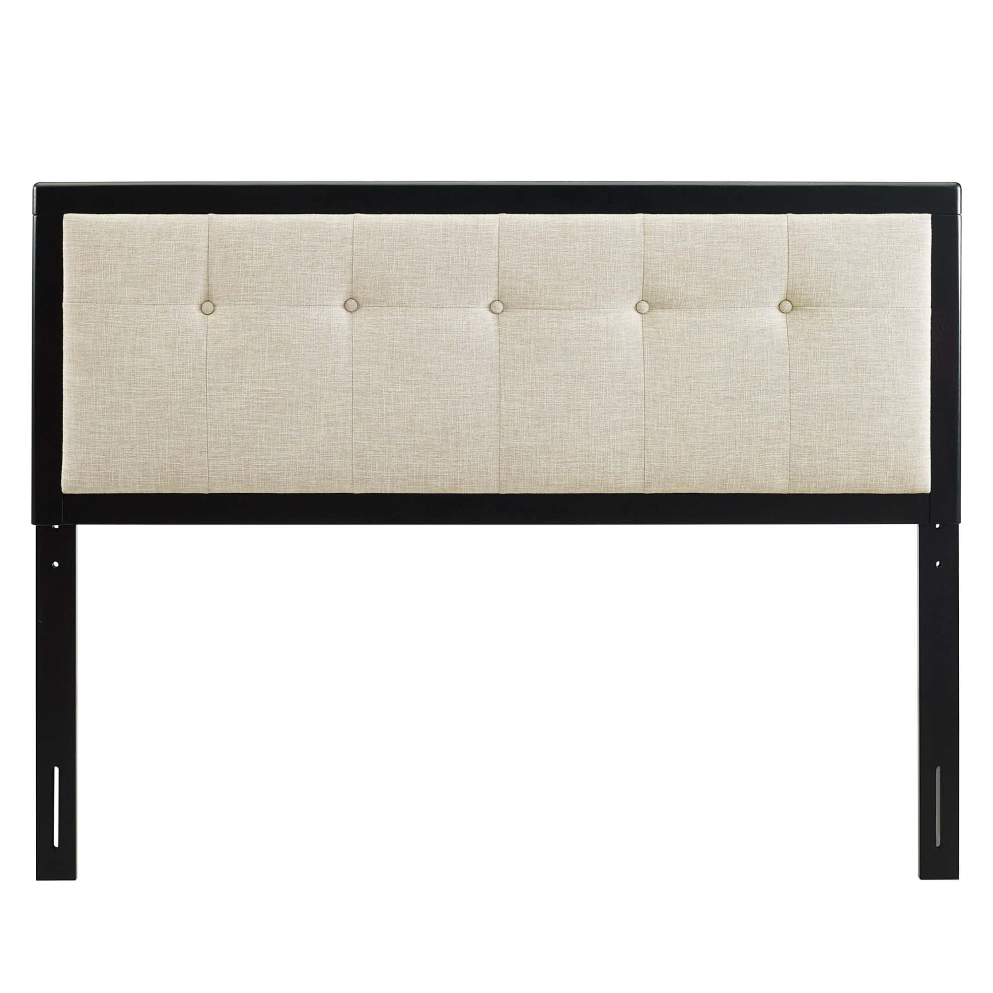 Draper Tufted Fabric and Wood Queen Headboard, Black Beige
