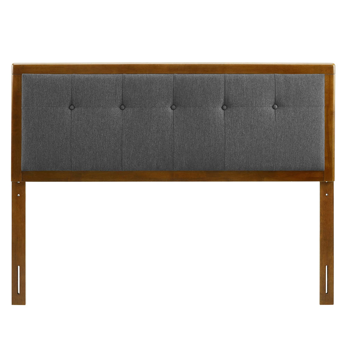 Draper Tufted Fabric and Wood King Headboard, Walnut Charcoal