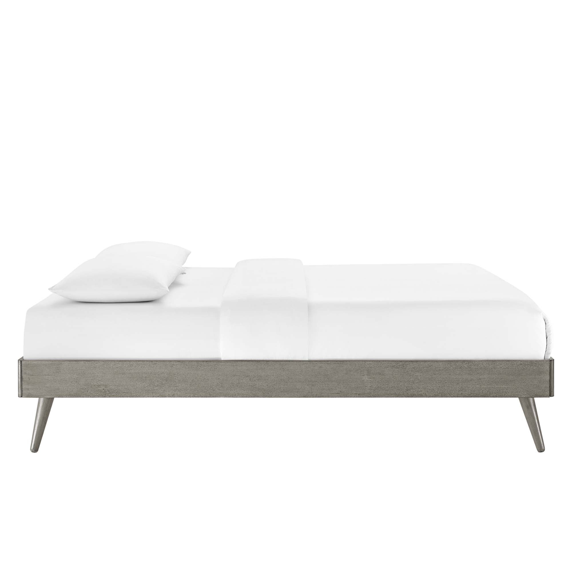 Yovrin Grey Twin Wood Platform Bed Interchangeable Headboard Compatible