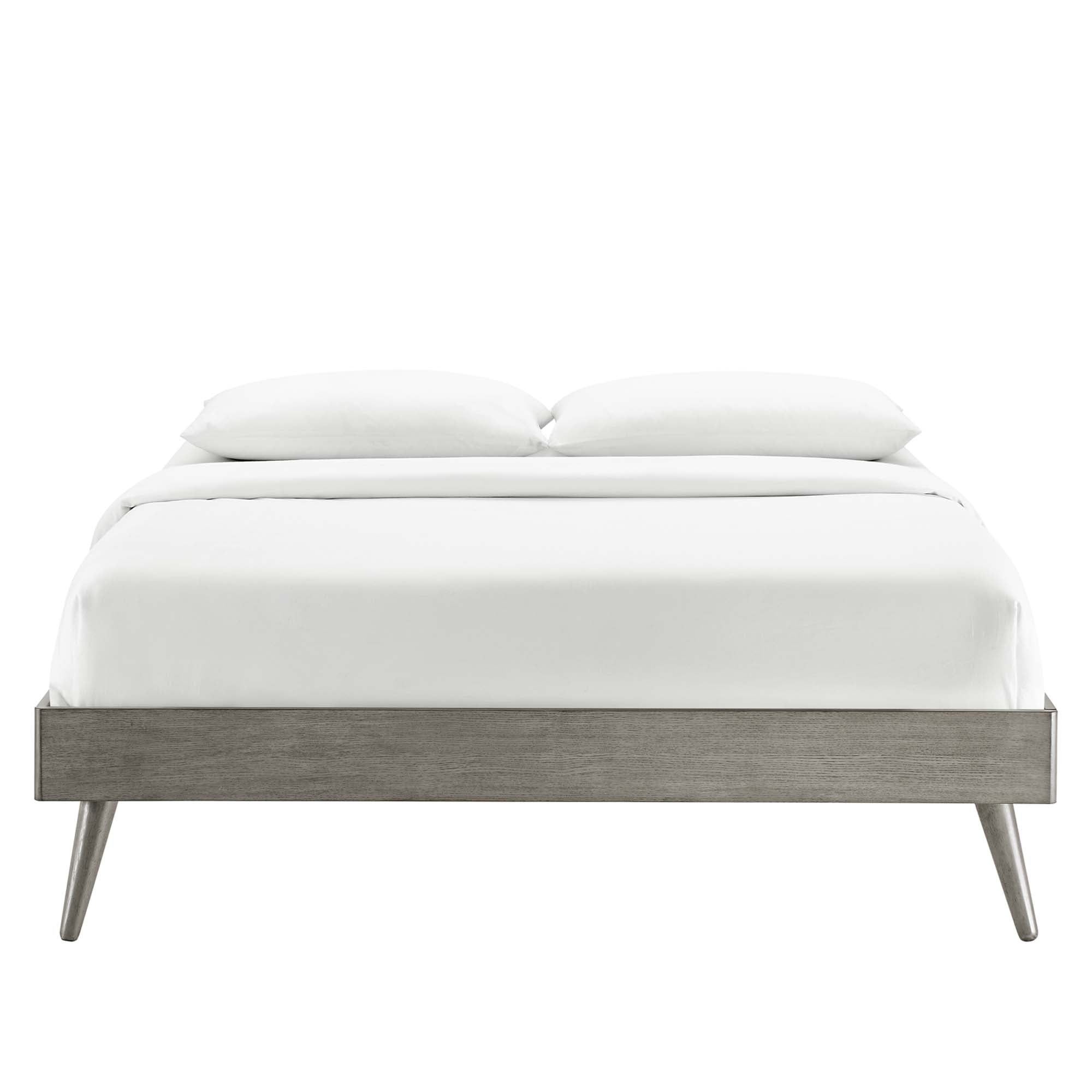 Yovrin Grey Twin Wood Platform Bed Interchangeable Headboard Compatible