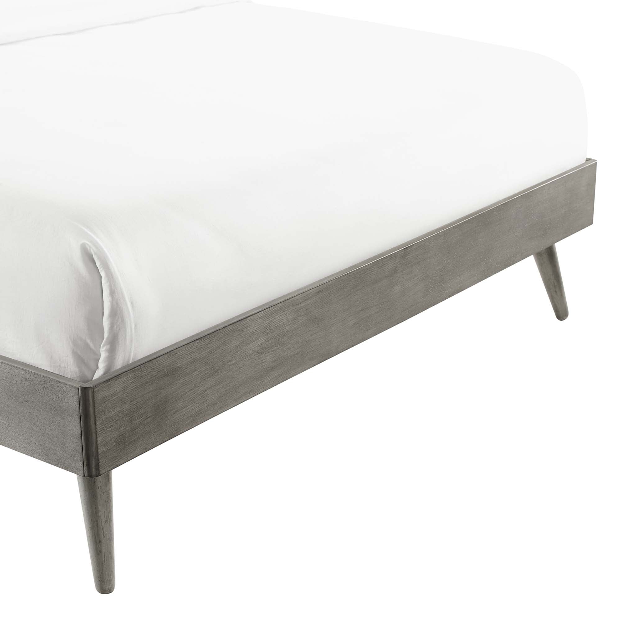 Yovrin Grey Twin Wood Platform Bed Interchangeable Headboard Compatible