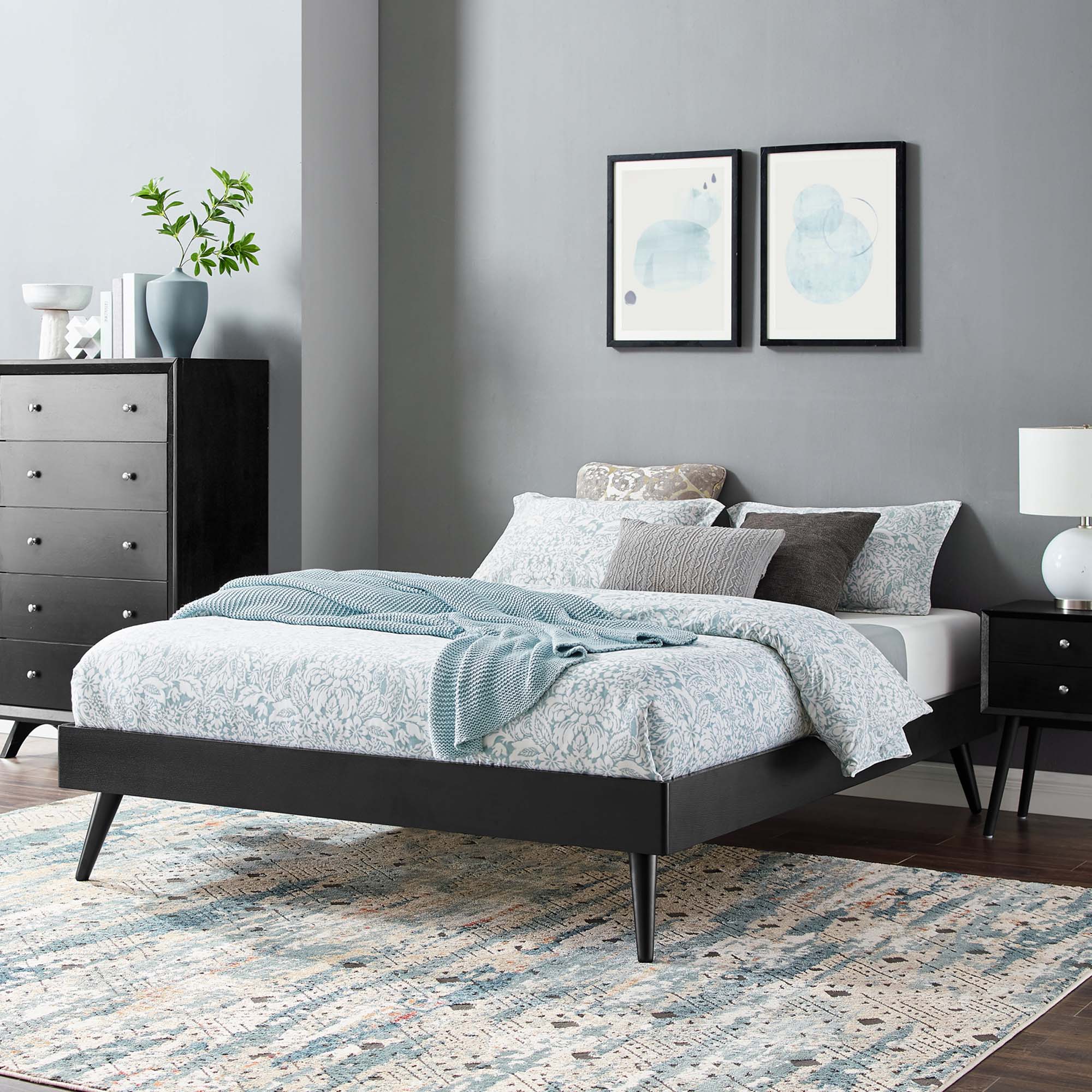 Margo Wood Queen Platform Bed Frame, Black