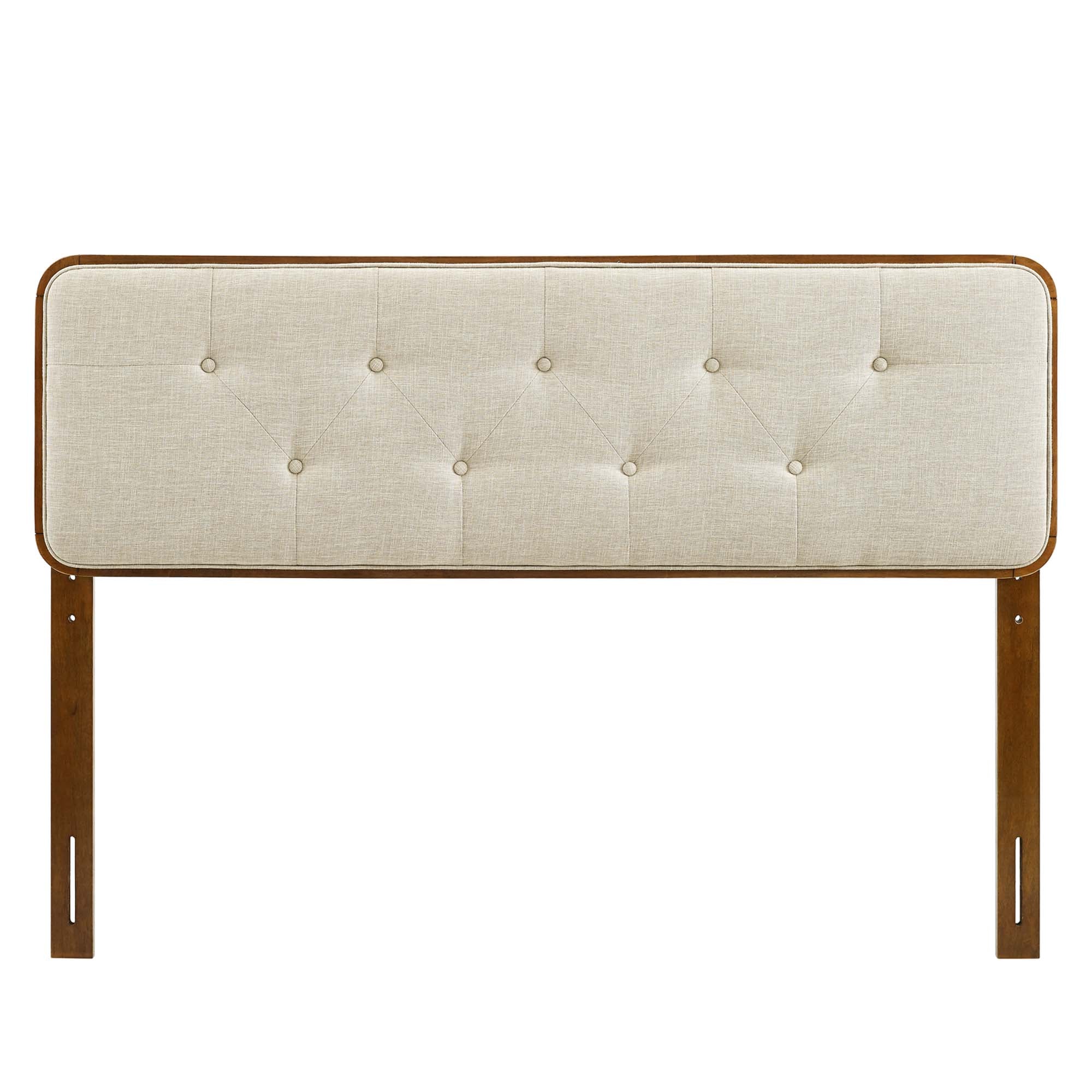 Collins Tufted Fabric and Wood Full Headboard, Walnut Beige