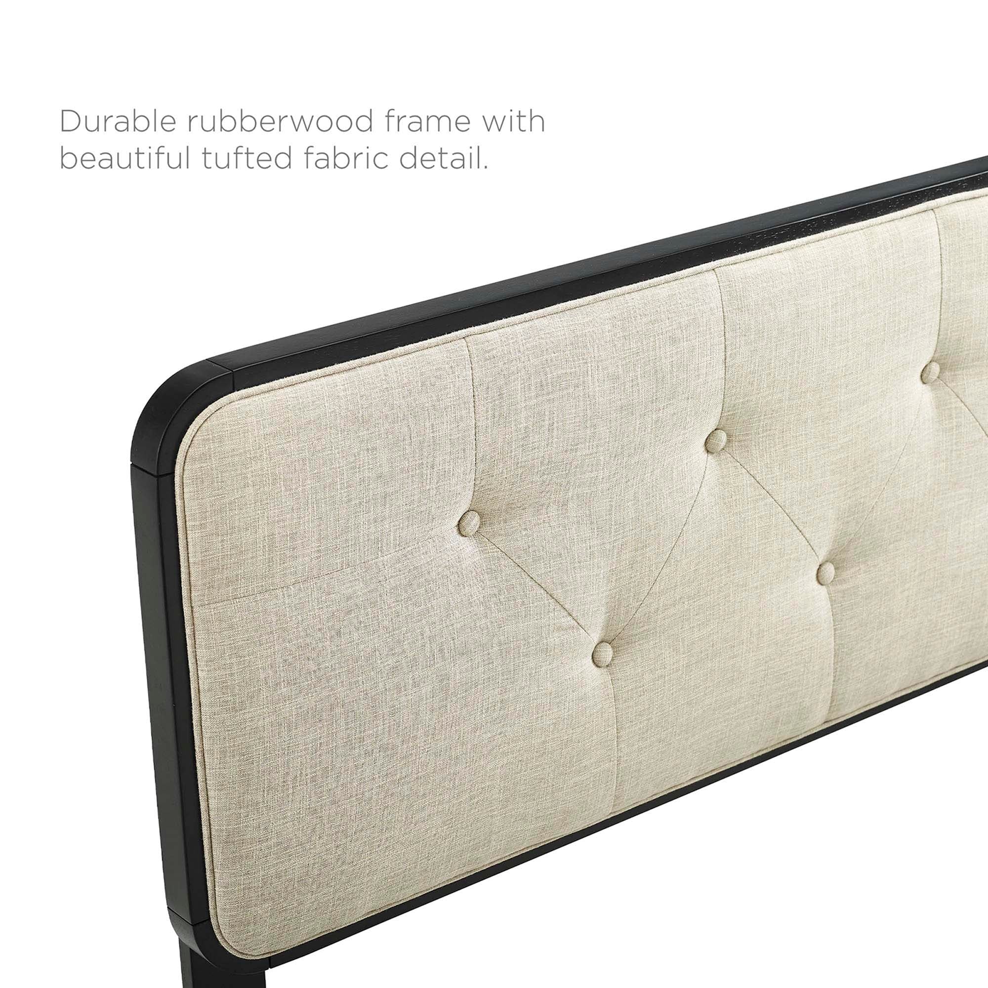 Collins Tufted Fabric and Wood Queen Headboard, Black Beige