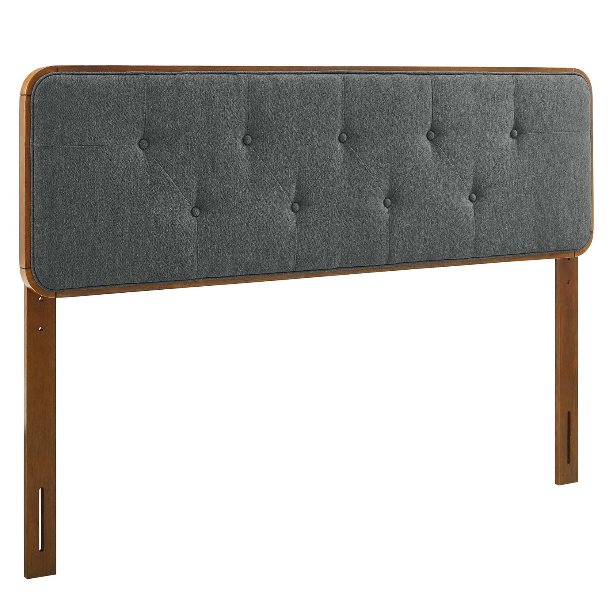 Collins Tufted Fabric and Wood Queen Headboard, Walnut Charcoal