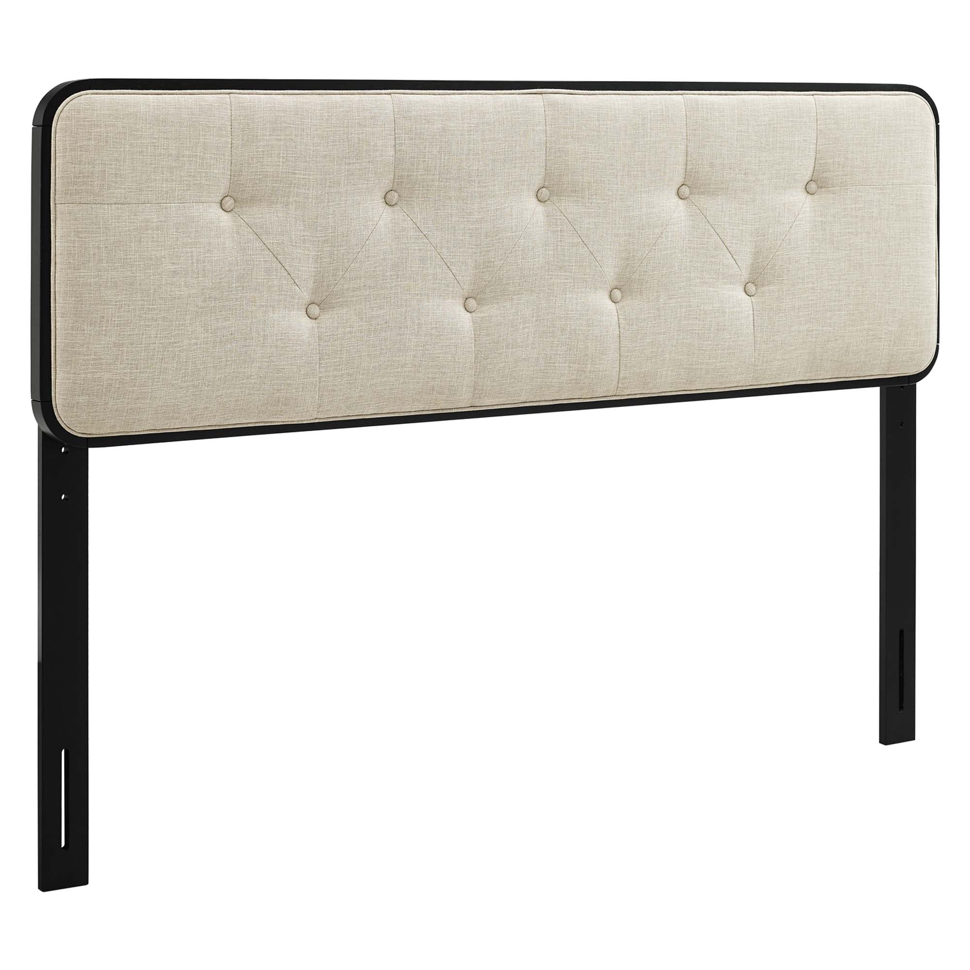 Collins Tufted Fabric and Wood King Headboard, Black Beige