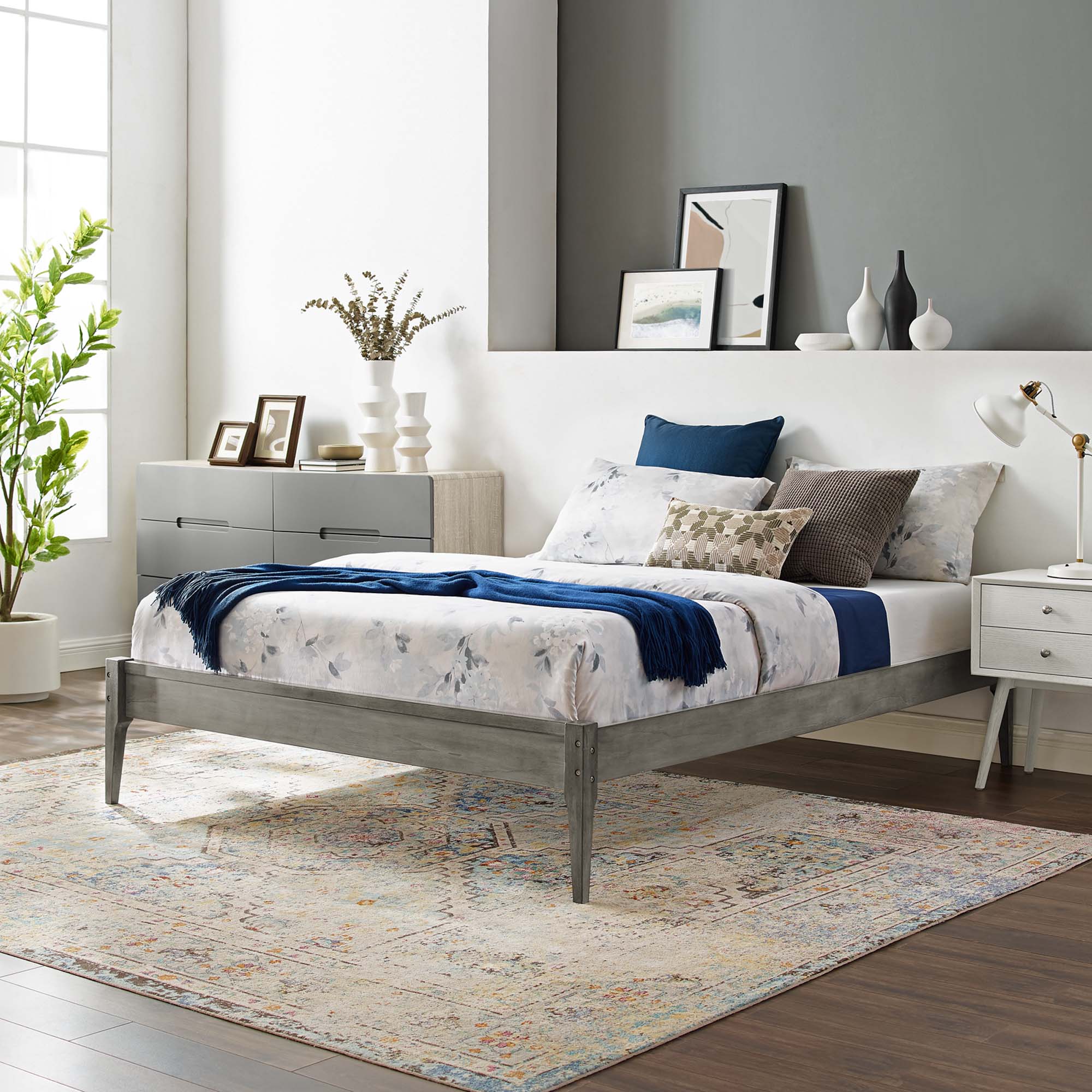 Biagio Grey Twin Wood Platform Bed Frame – Modern Bedroom Furniture