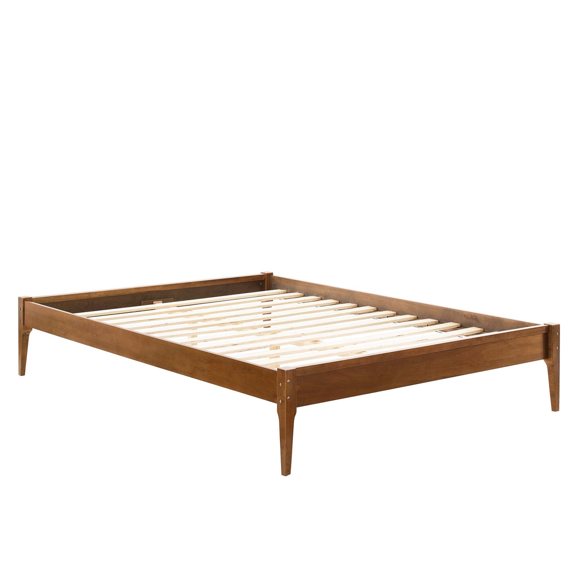 Biagio Full Walnut Wood Platform Bed Frame – No Box Spring Required