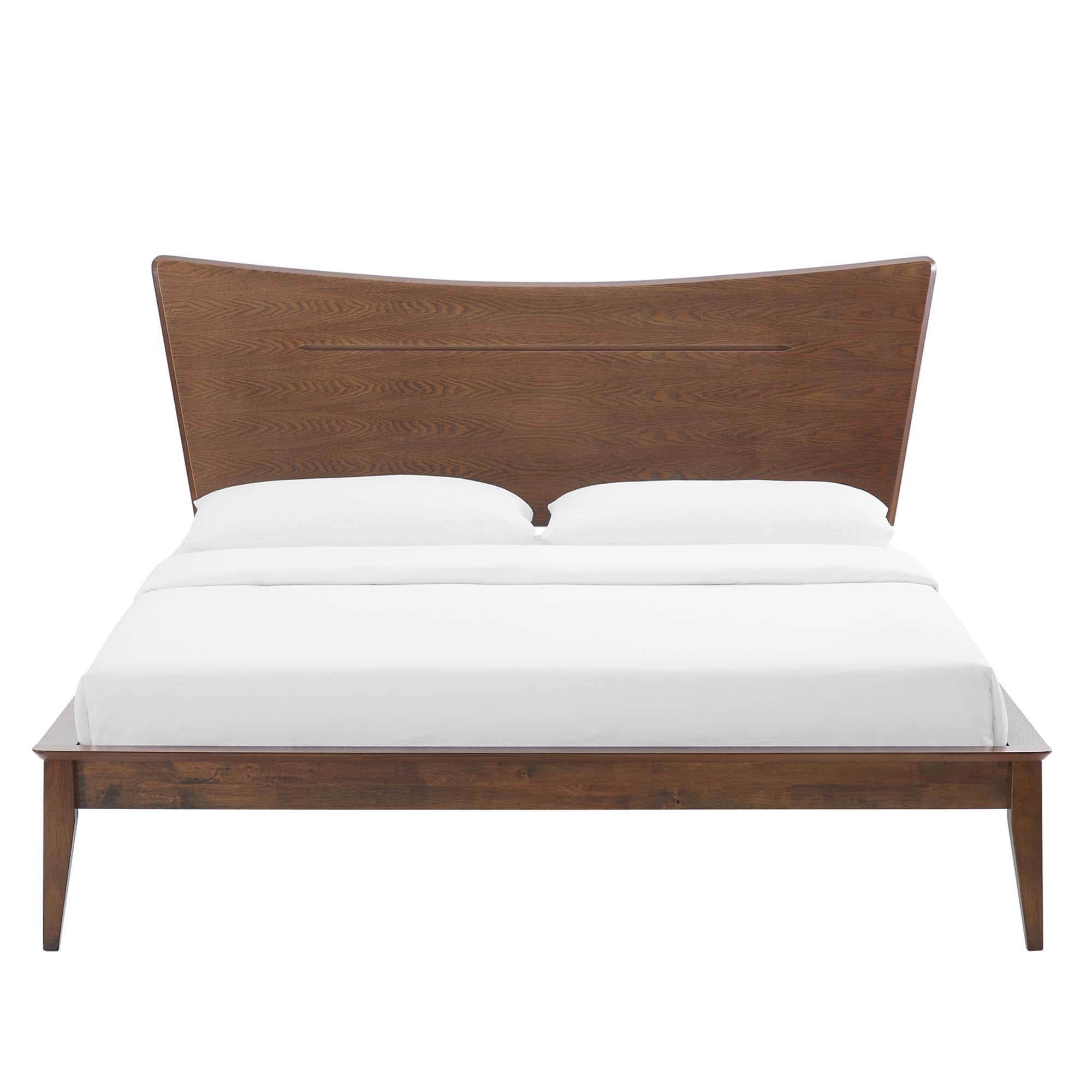 Orion Full Rubberwood Platform Bed – Retro Angular Headboard Design