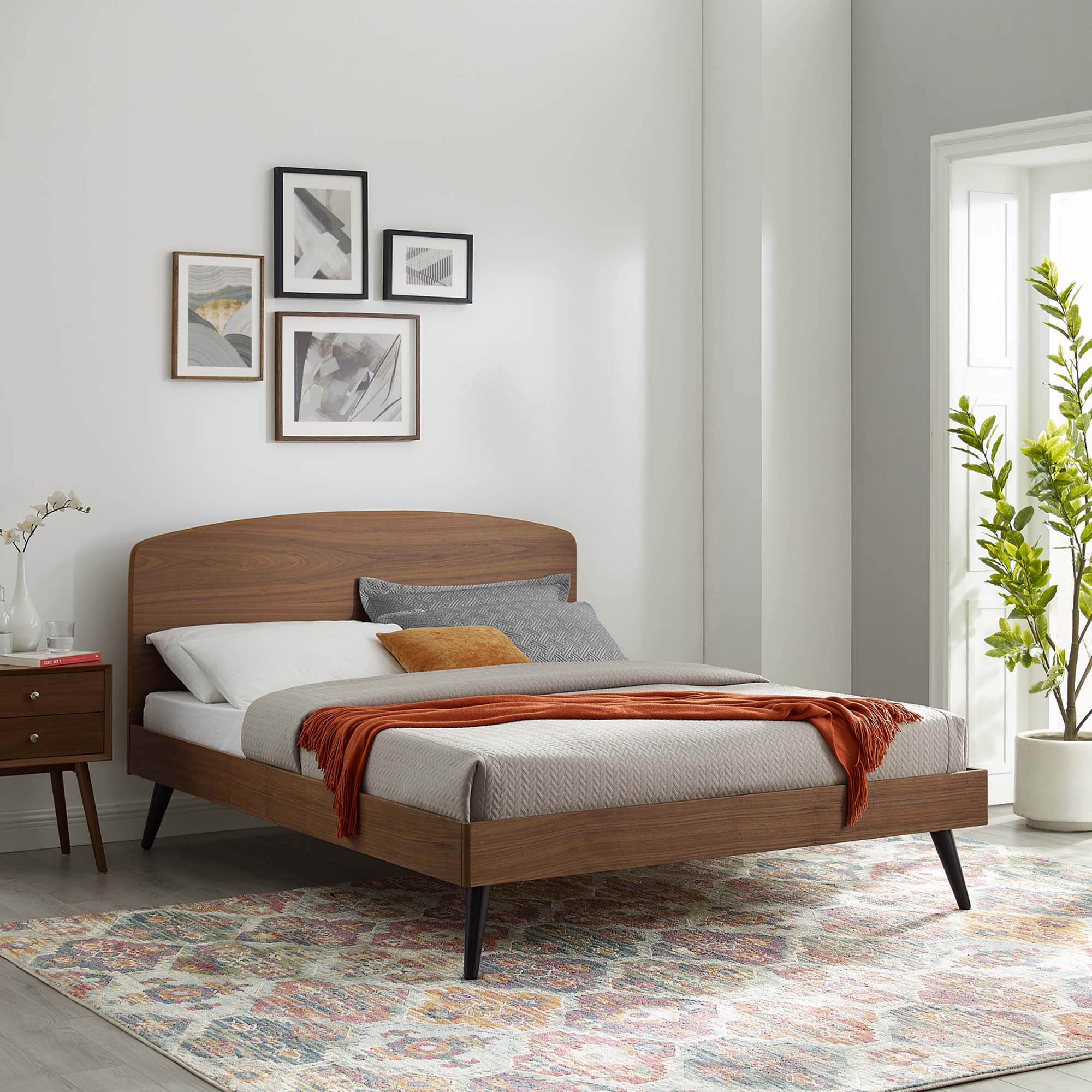 Xenal Full Solid Wood Platform Bed – Arched Headboard Design