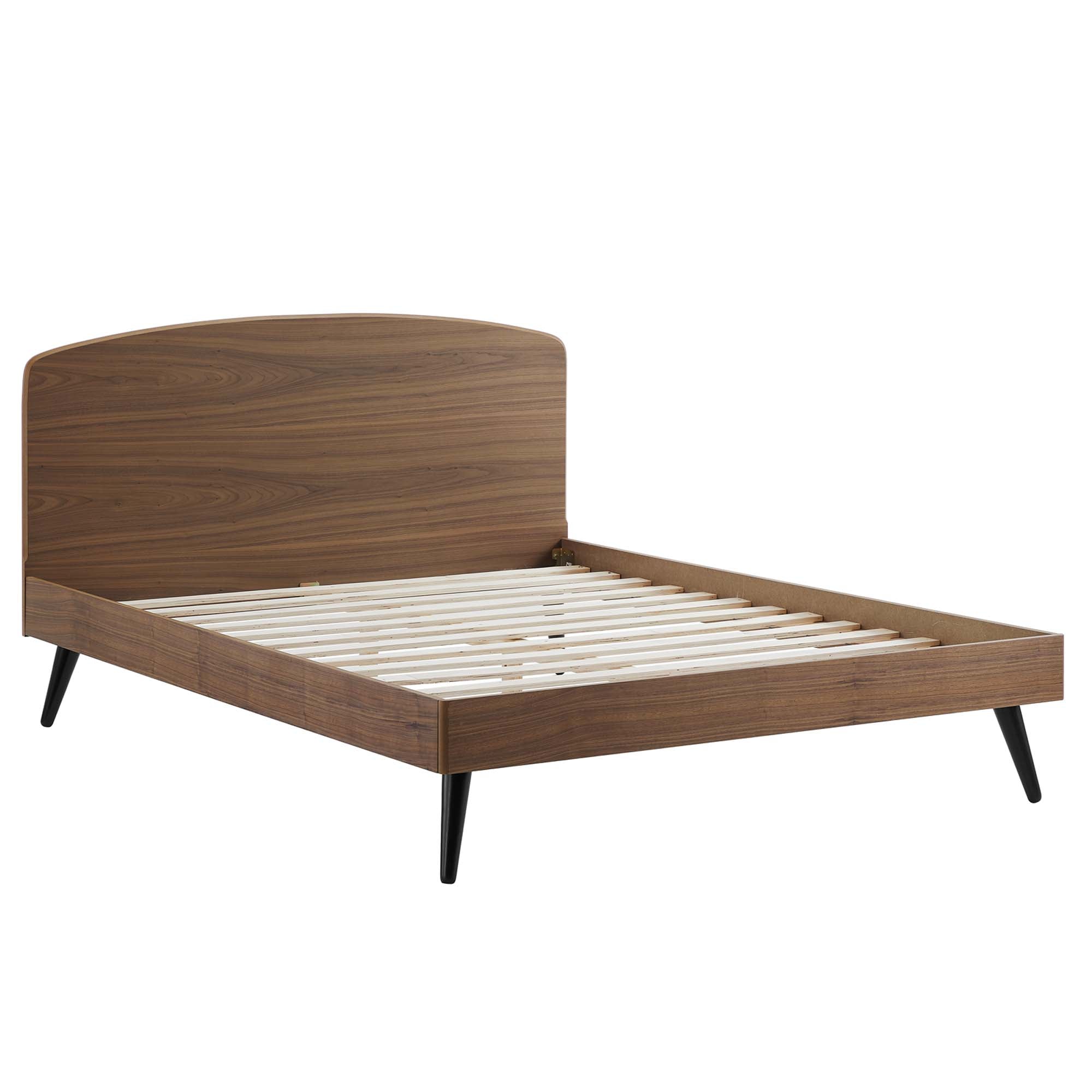 Zimra Walnut King Platform Bed Frame – Modern Wood Grain Arched Headboard
