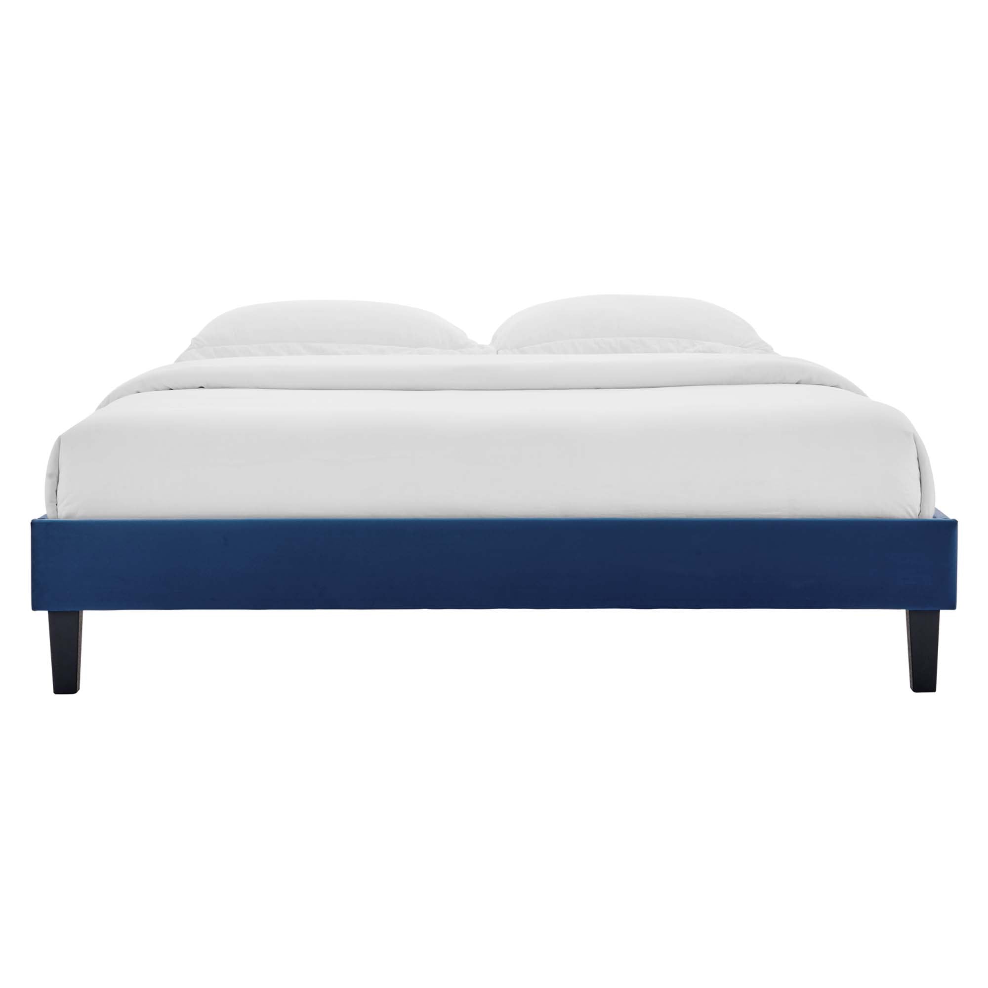 Twin Navy Saunter Performance Velvet Platform Bed Frame – Upholstered with Wood Slats